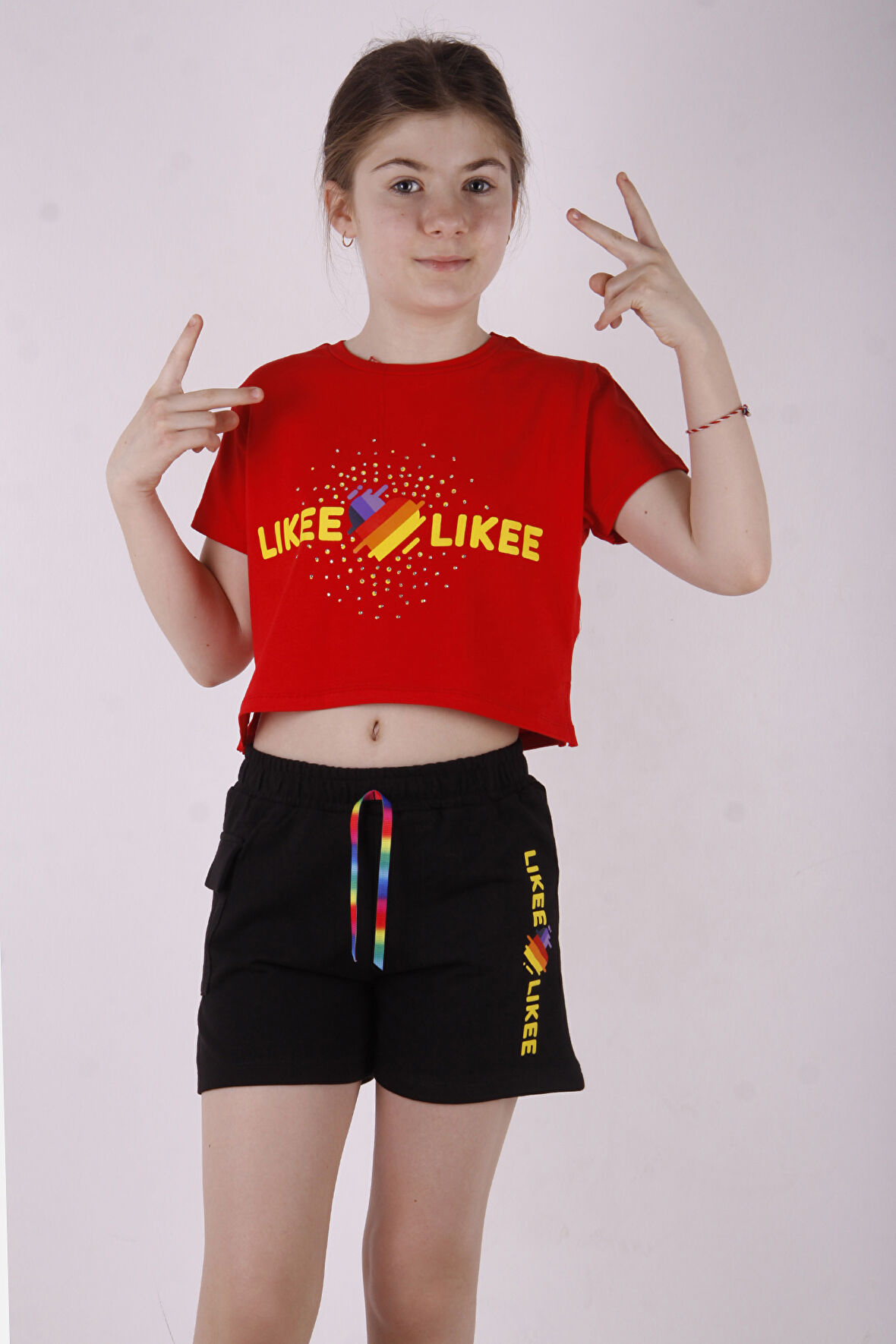 Toontoy Kız Çocuk Likee Baskılı Cebi Şortlu Takım