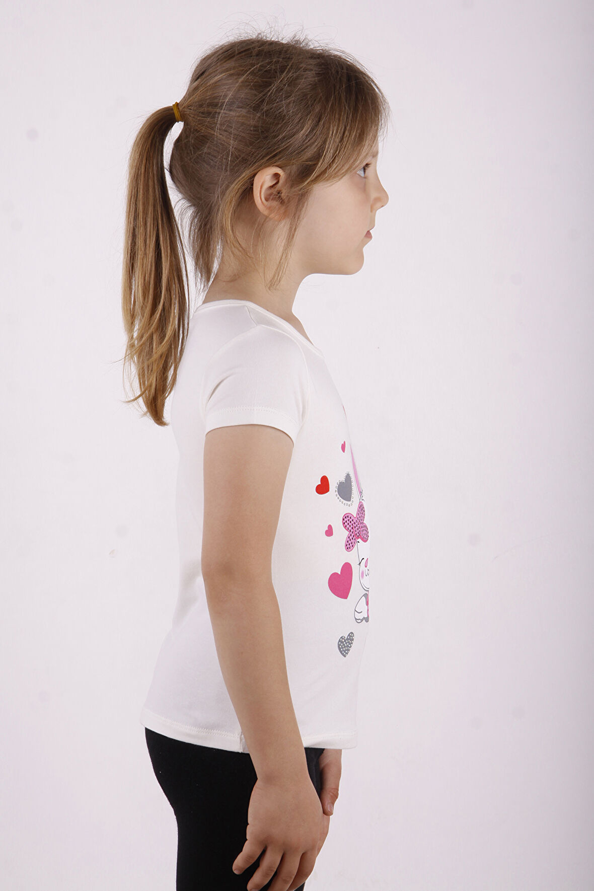Toontoy Kız Çocuk Kalpli Tavşan Baskılı Tişört