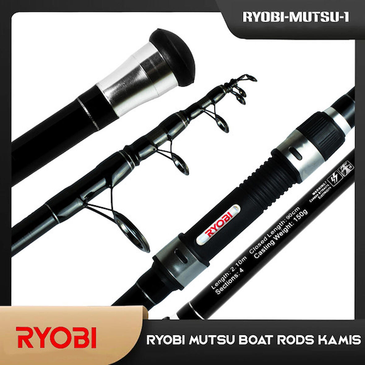 1.65m. Ryobi Mutsu Boat Olta Kamışı