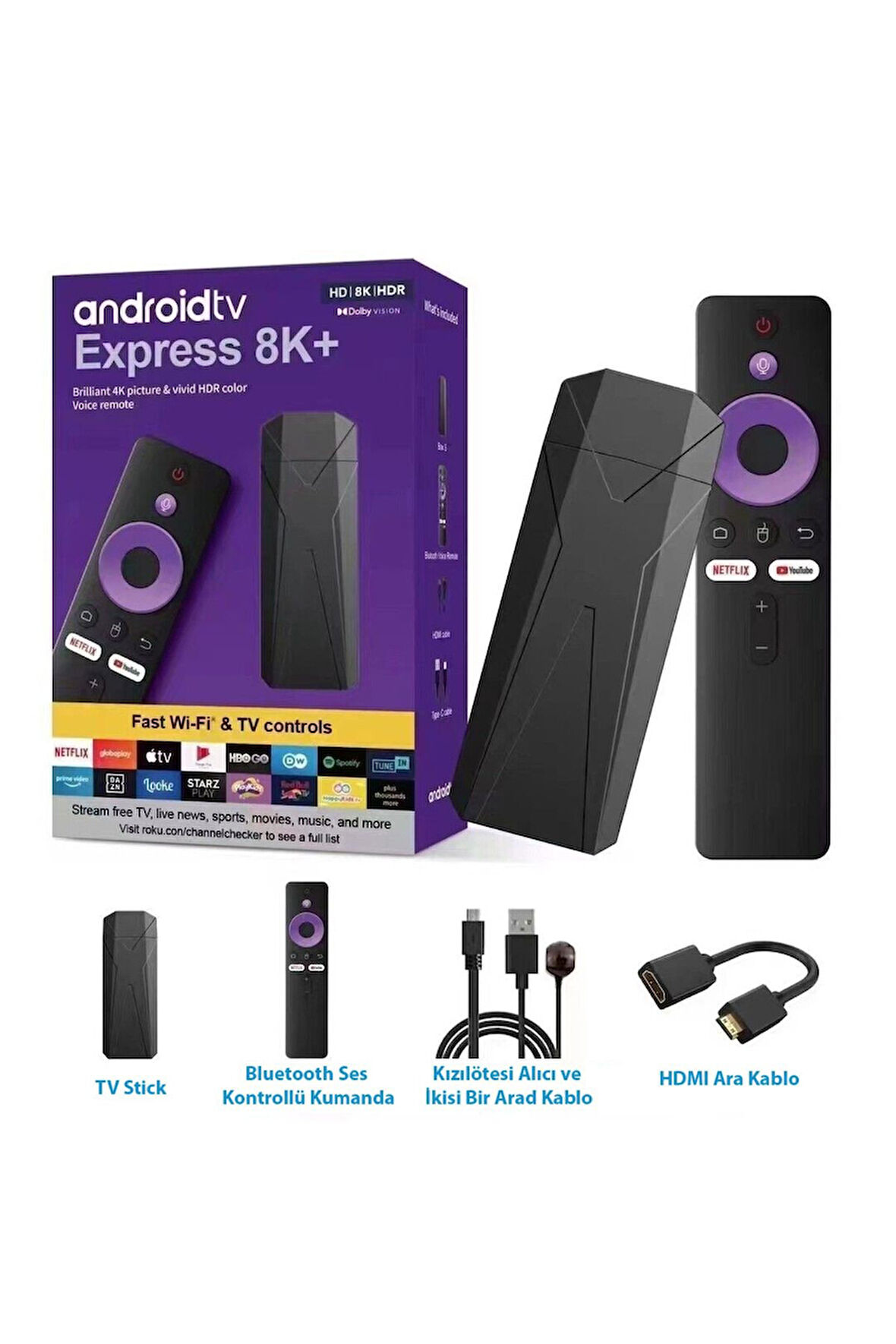 Android TV 8K+ Android 13 Ses kontrollü Kumanda 2GB Ram+16GB Hafıza Wi-Fi 5G Quad Core İşlemci