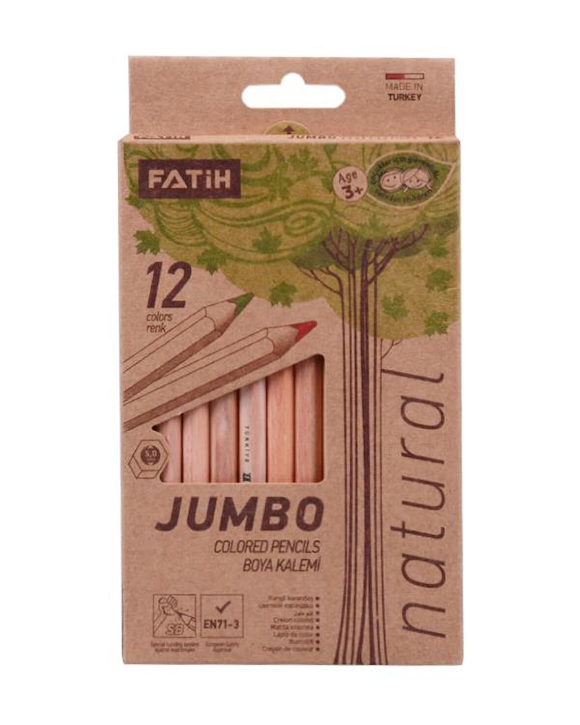 Fatih Natural Ahşap Jumbo Kuru Boya Seti 12'li
