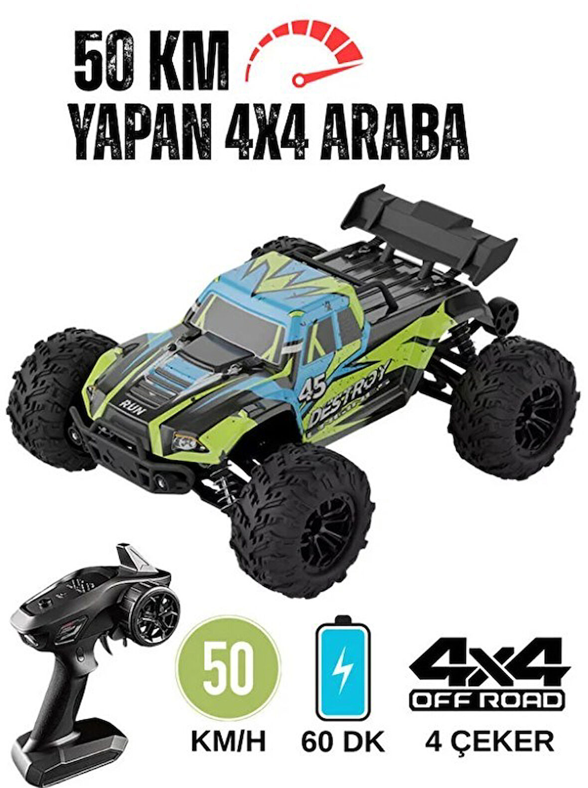 50 Km Hız Yapan Elektrikli Araba Uzaktan Kumandalı 4X4 Arazi Aracı Off-road Araba