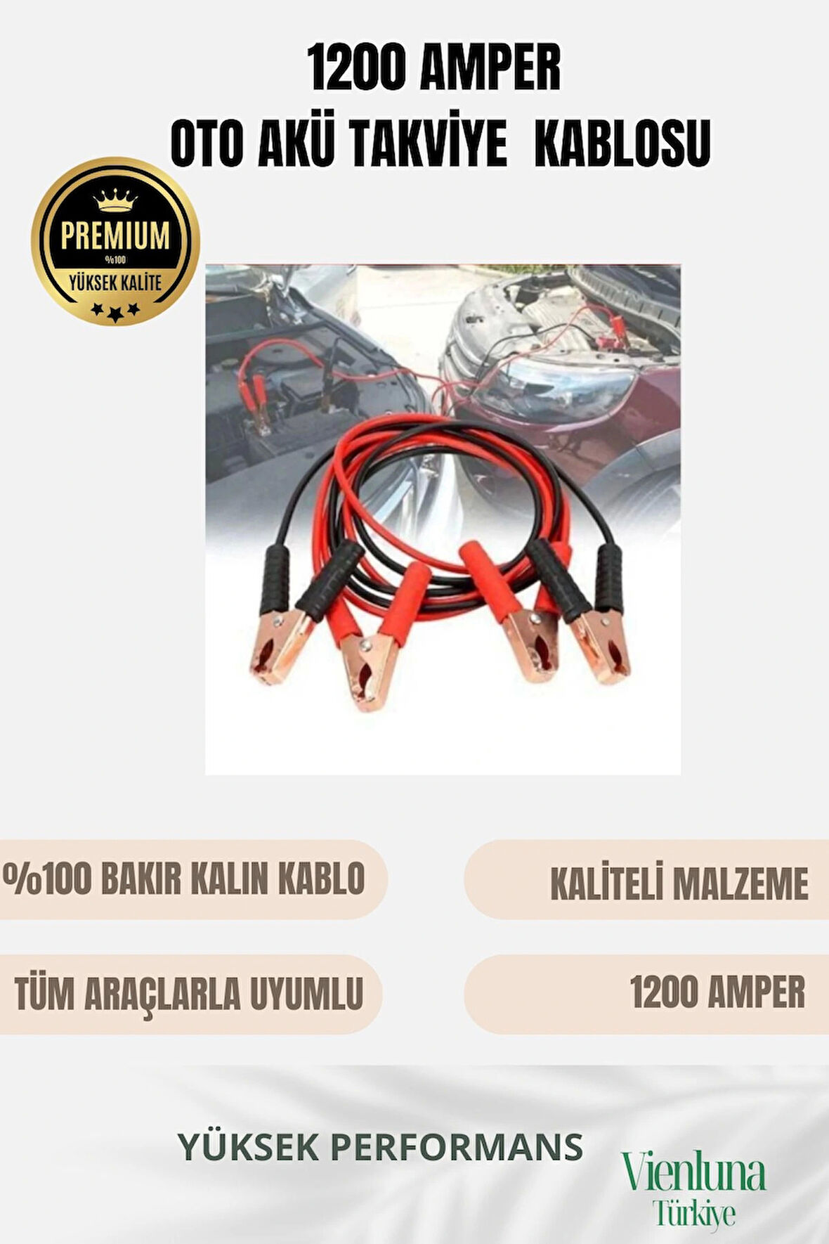 Premium Kalite Tüm Araçlara Uygun %100 Bakır 1200 Amper Dayanıklı Oto Akü Takviye Hızlı Şarj Kablosu