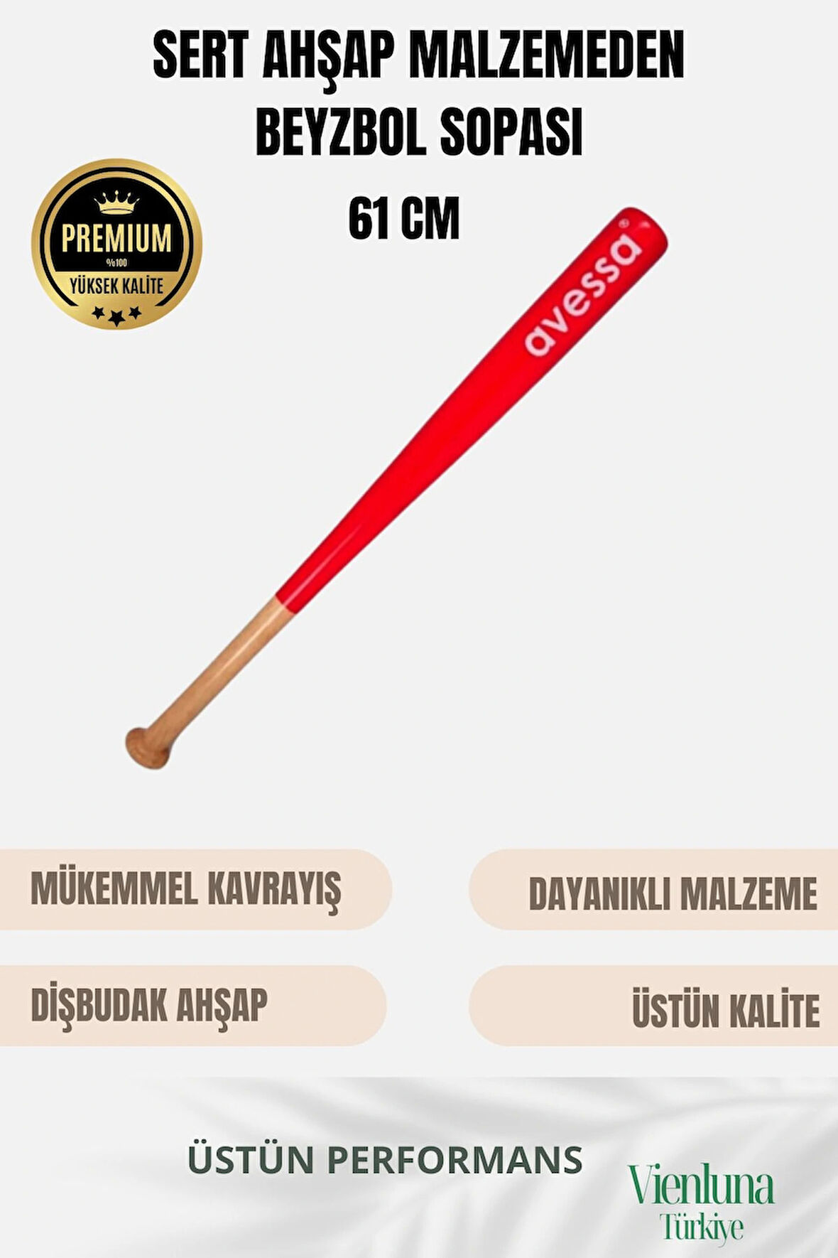 Özel Üretim İnanılmaz Kavrayışlı Kırılmaz Sağlam Kaliteli Ahşap 28 İnç Baseball Beyzbol Sopası 61 Cm