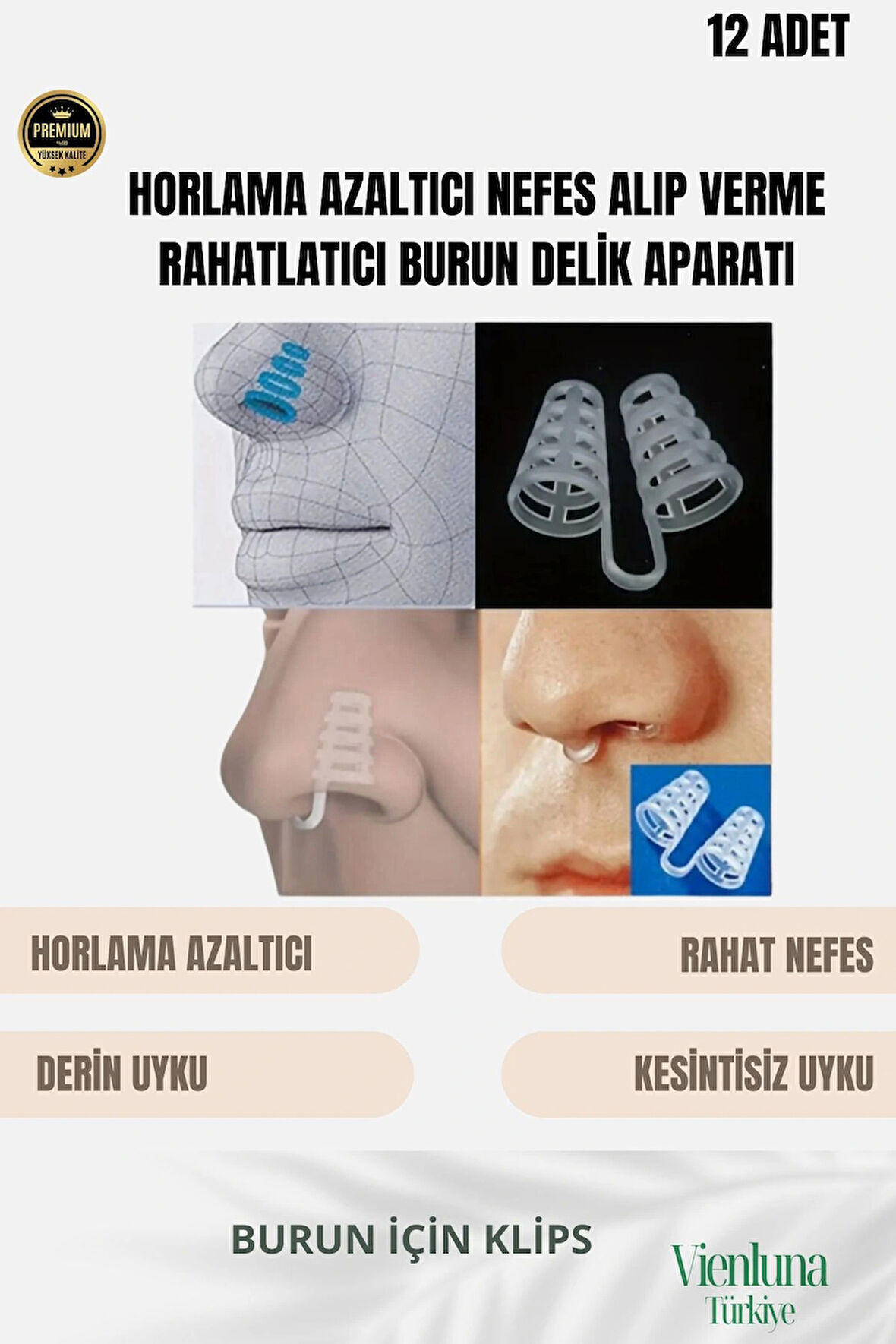 Premium Kalite Horlama Azaltıcı Nefes Alış Veriş Kolaylaştırıcı Burun Filesi Aparatı 12'li Set