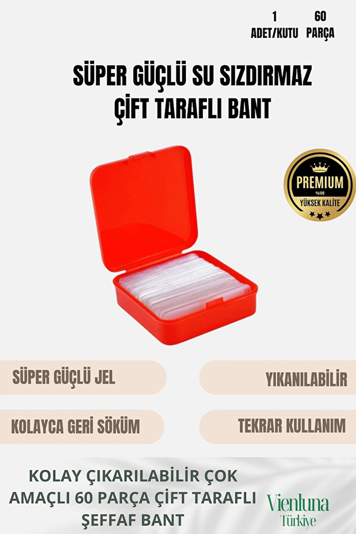 Özel Tasarım Süper Güçlü Yapışkan Kolay Çıkarılabilir  60 Parça Çift Taraflı Şeffaf Bant