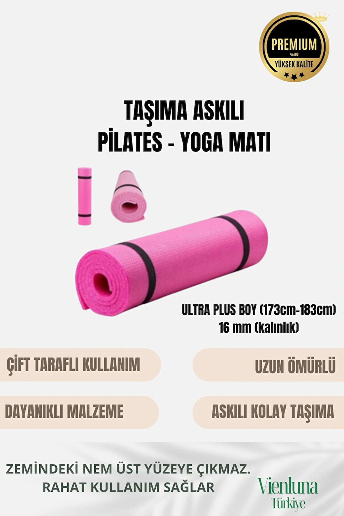 Premium İki Yüzeyli Kayma Önleyici Silinebilir Hijyenik Yoga Minderi Pilates Meditasyon Matı 16 mm