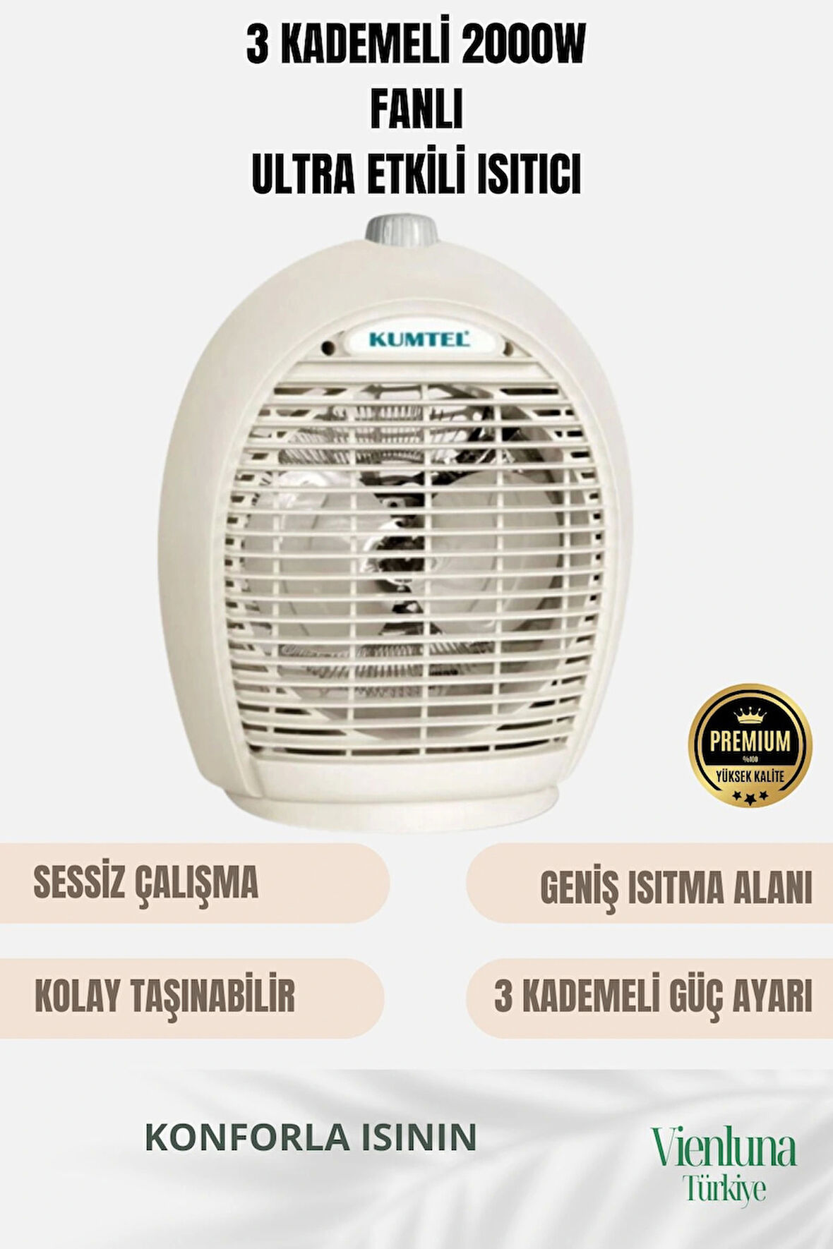 Premium Ürün Ultra Sessiz Masa Üstü Soğuk Sıcak 3 Kademeli 2000 W Fanlı Yüksek  Isıtıcı Uyumlu