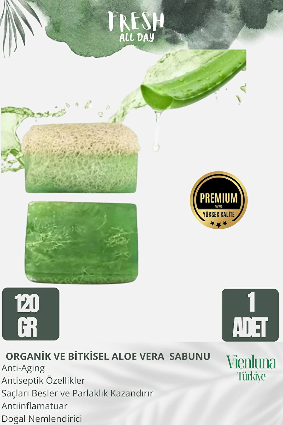 Özel Üretim El Yapımı %100 Vücut Saç Lüks Doğal Ferah Kokulu Cilt Dostu Orijinal Aloe Vera Sabunu