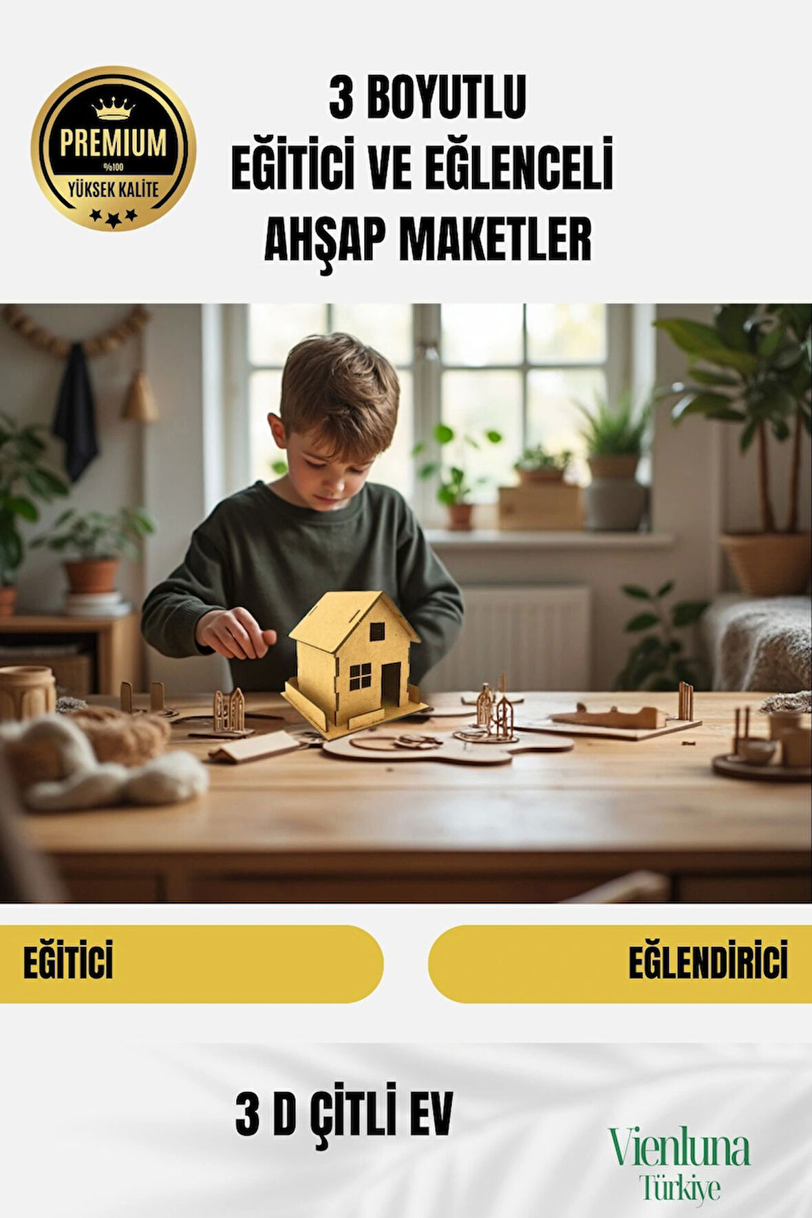 Yeni Sezon Eğitici Öğretici 3 Boyut Ahşap Puzzle Zeka Geliştirici Boyanabilir Oyun Maket Çitli Ev