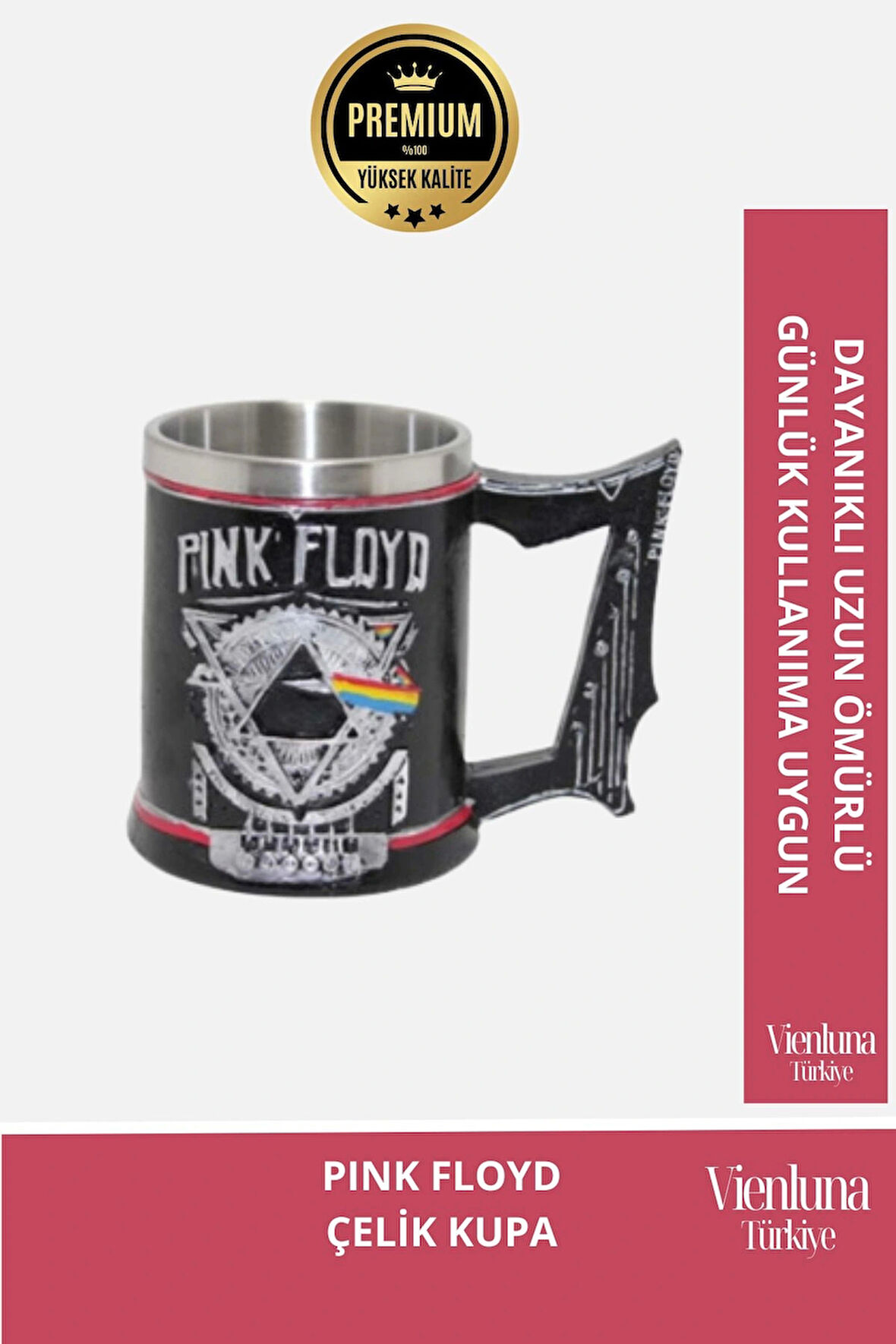 Deluxe Tasarım Dekoratif Estetik Armağan Sevgili Dost Paslanmaz Çelik Pink Floyd Kupa 12*15 cm