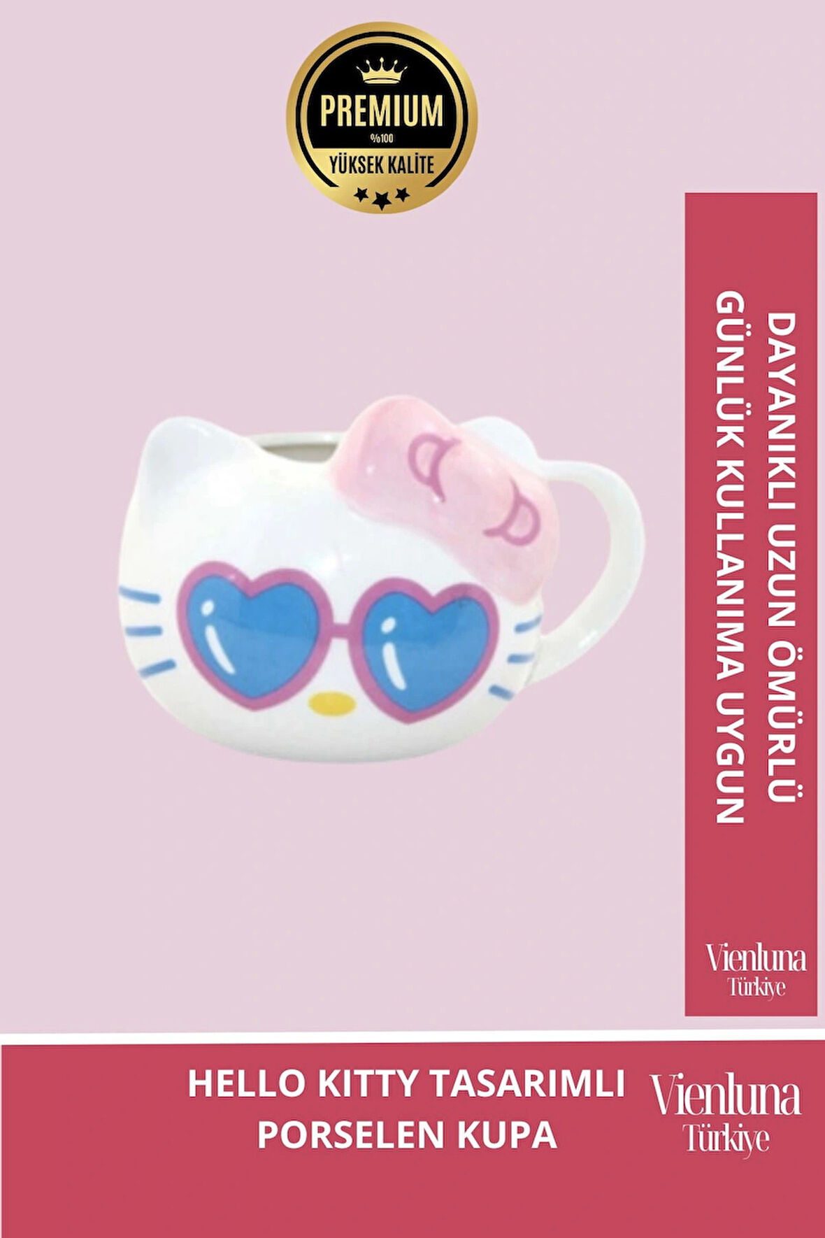 Deluxe Tasarım Dekoratif Estetik Armağan Sevgili Dost Aşk Arkadaş Porselen Hello Kitty Kupa Bardak