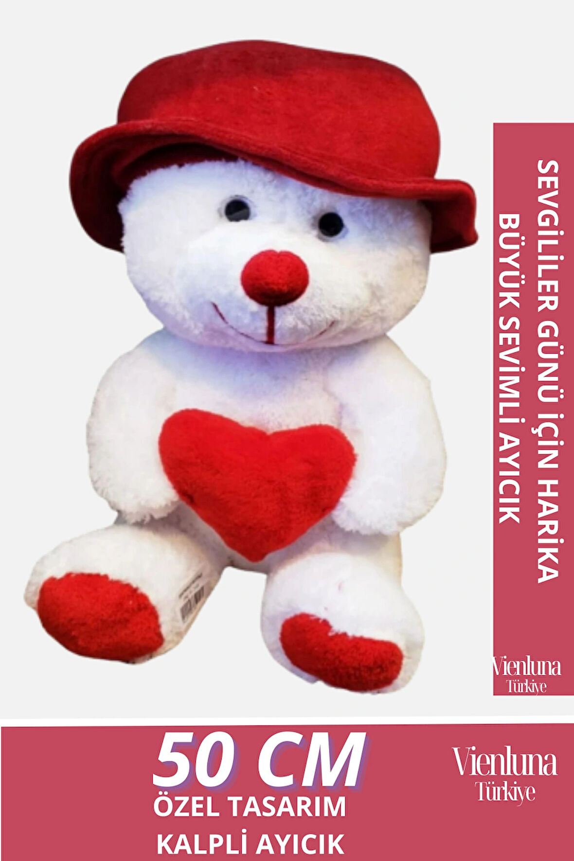 Özel Üretim Sevgililer Doğum Günü Hediye Manita Eş Sevgili Şapkalı Kalp Tutan Peluş Oyuncak Ayı 50cm