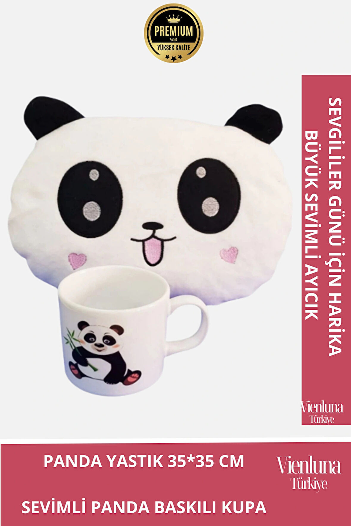 Özel Tasarım Sevgililer Doğum Günü Manita Sevgili Baskılı Kupa Bardak Hediyeli Peluş Panda Yastık
