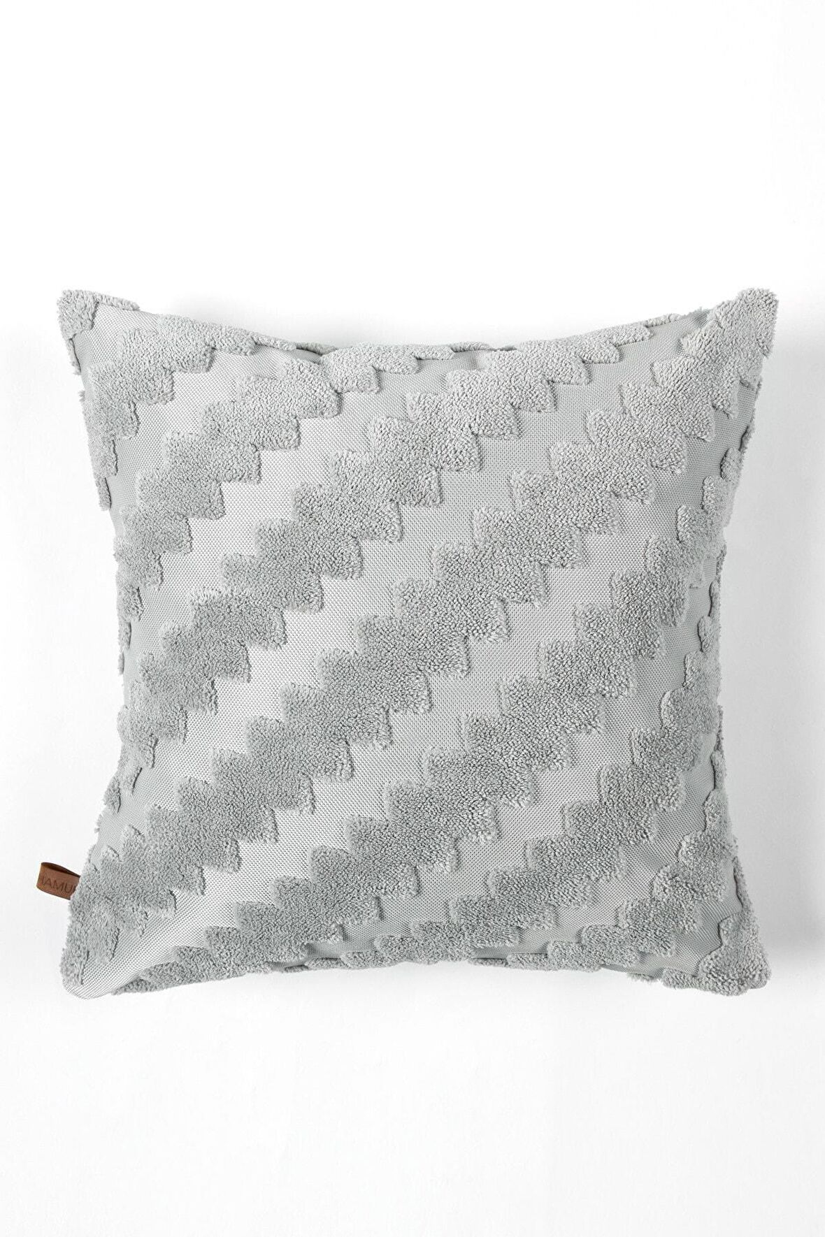 Jakarlı Kırlent 43x43 cm Zigzag Gri