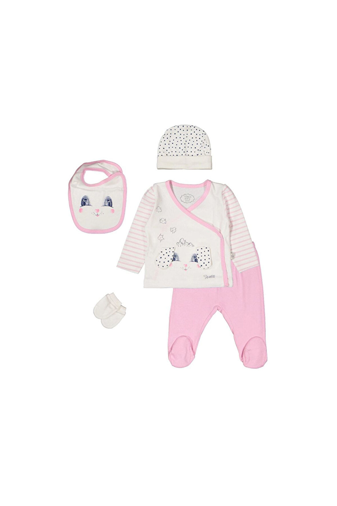 Yenidoğan Kız Bebek Hediye Popcorn Organik Pamuk 5'li Pembe Hastane Çıkış Set/takım