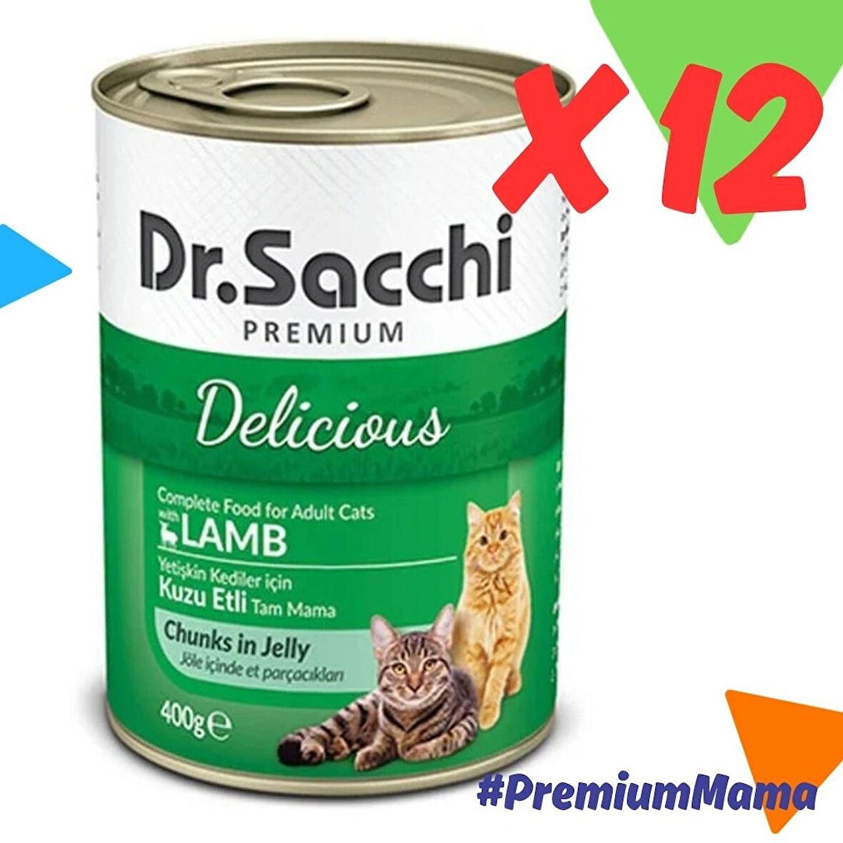 Dr.Sacchi Premium Kuzu Etli Yetişkin Kedi Konservesi 400 Gr X 12 Adet PremiumMama