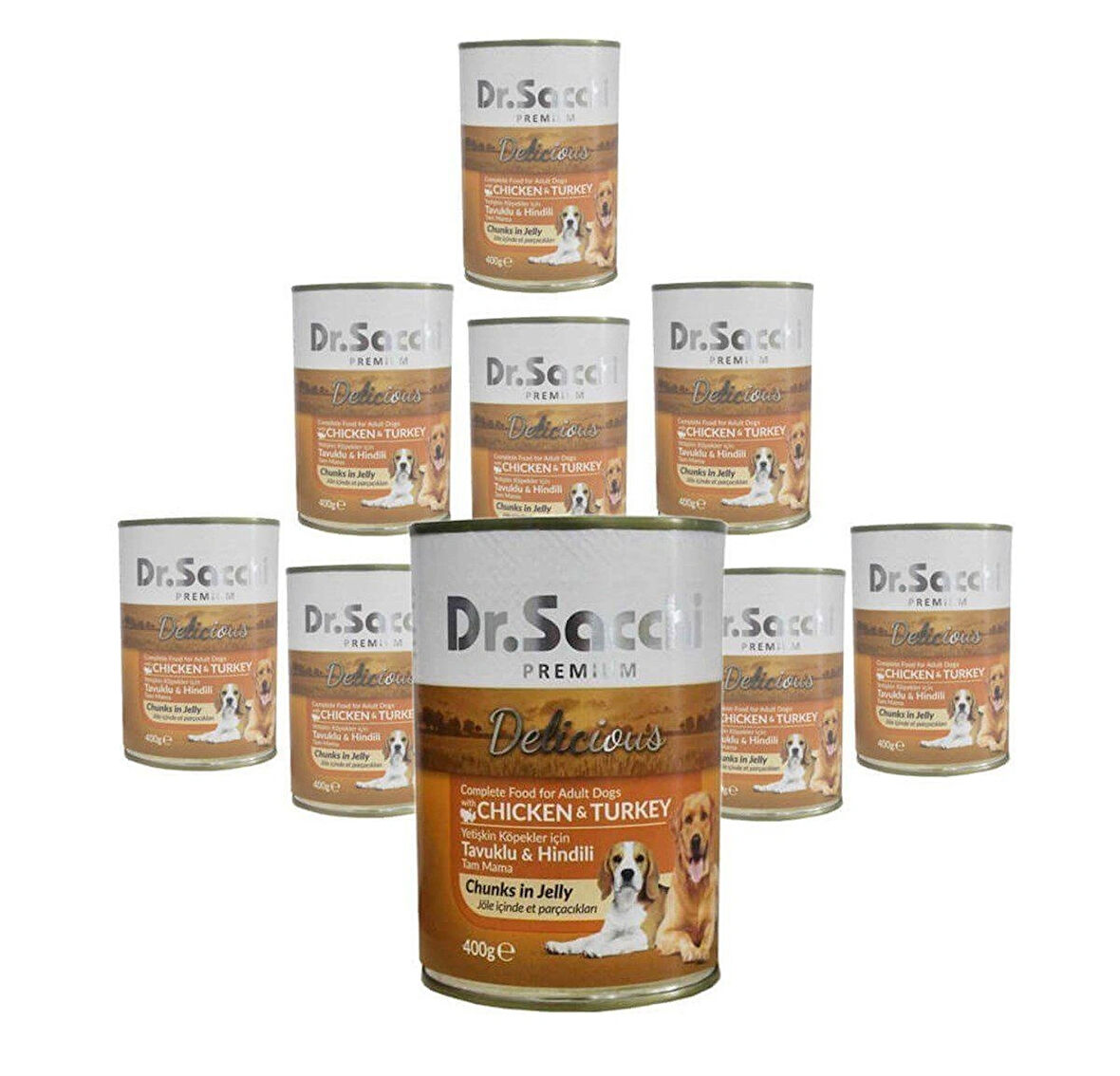 Dr. Sacchi Delicious Tavuk ve Hindi Etli Köpek Konservesi 400 gr (24 Adet)