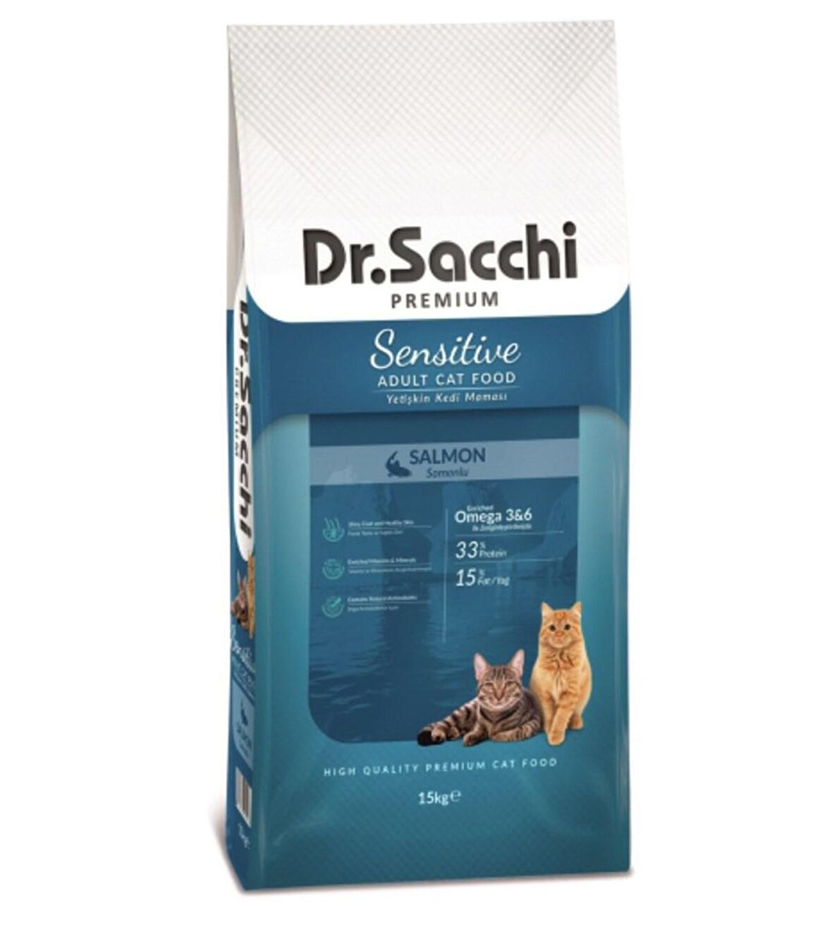 Dr. Sacchi Premium Sensitive Somonlu 15 kg Yetişkin Kuru Kedi Maması