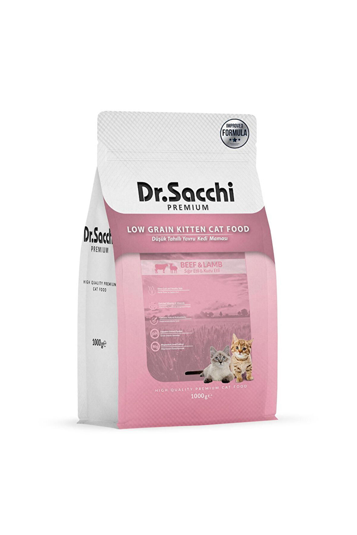 Dr.Sacchi Premium Düşük Tahıllı Sığır Etli ve Kuzu Etli Yavru Kedi Maması 1 Kg