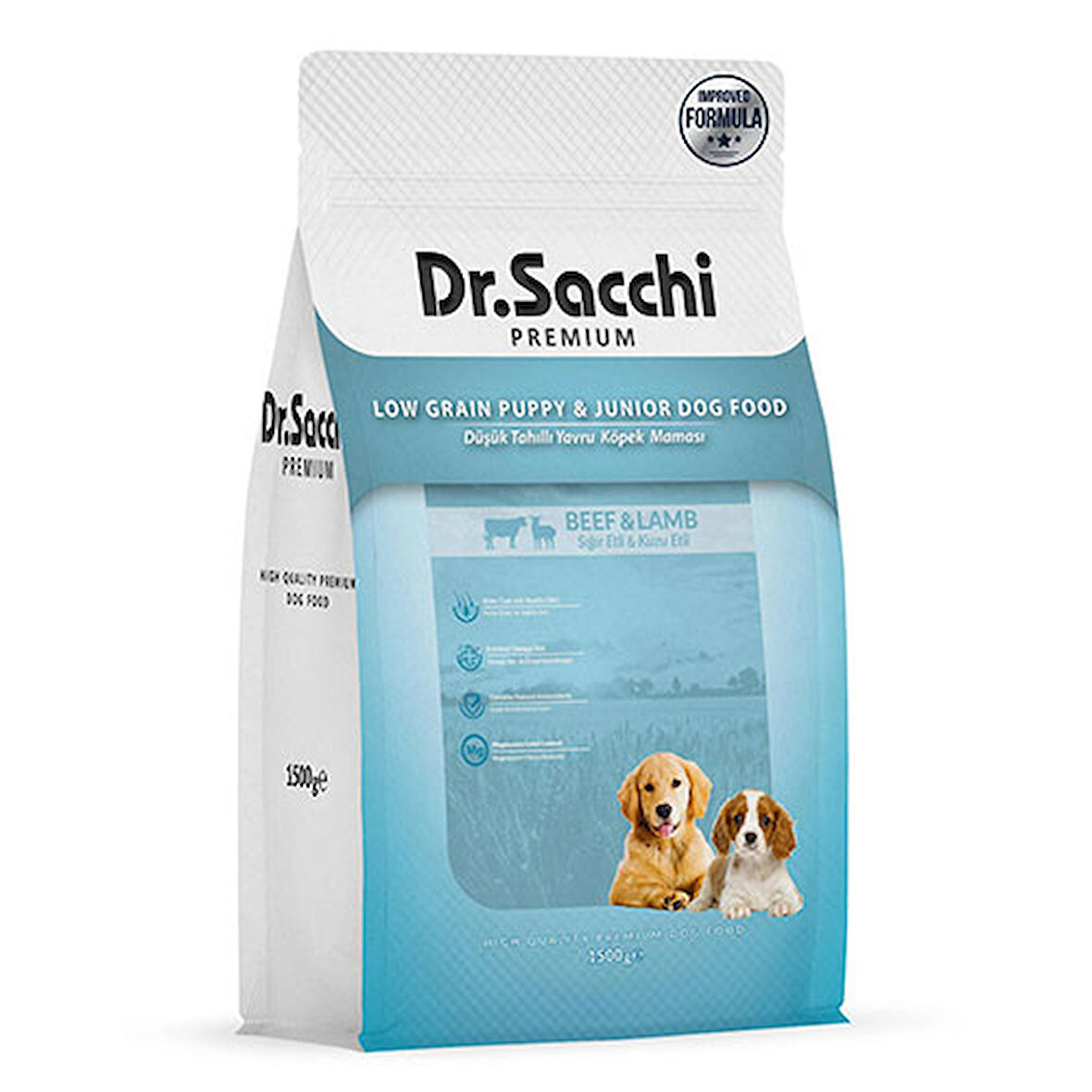 Dr.Sacchi Premium Sığır Etli ve Kuzu Etli Düşük Tahıllı Yavru Köpek Maması 1,5 Kg 