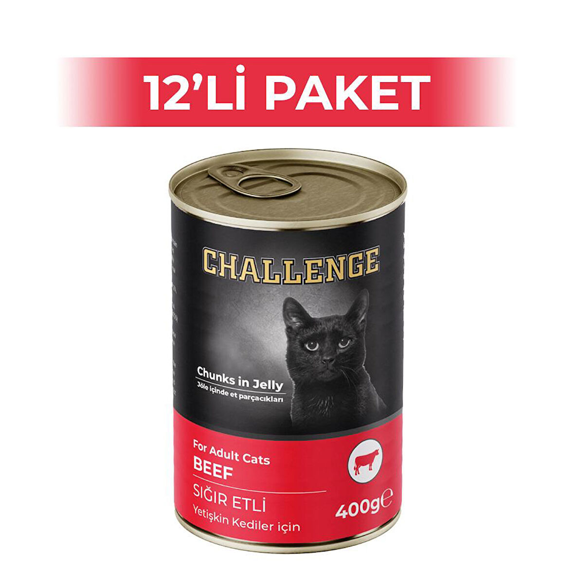 Challenge Sığır Etli Yetişkin Kedi Konservesi 400 gr 12 Adet