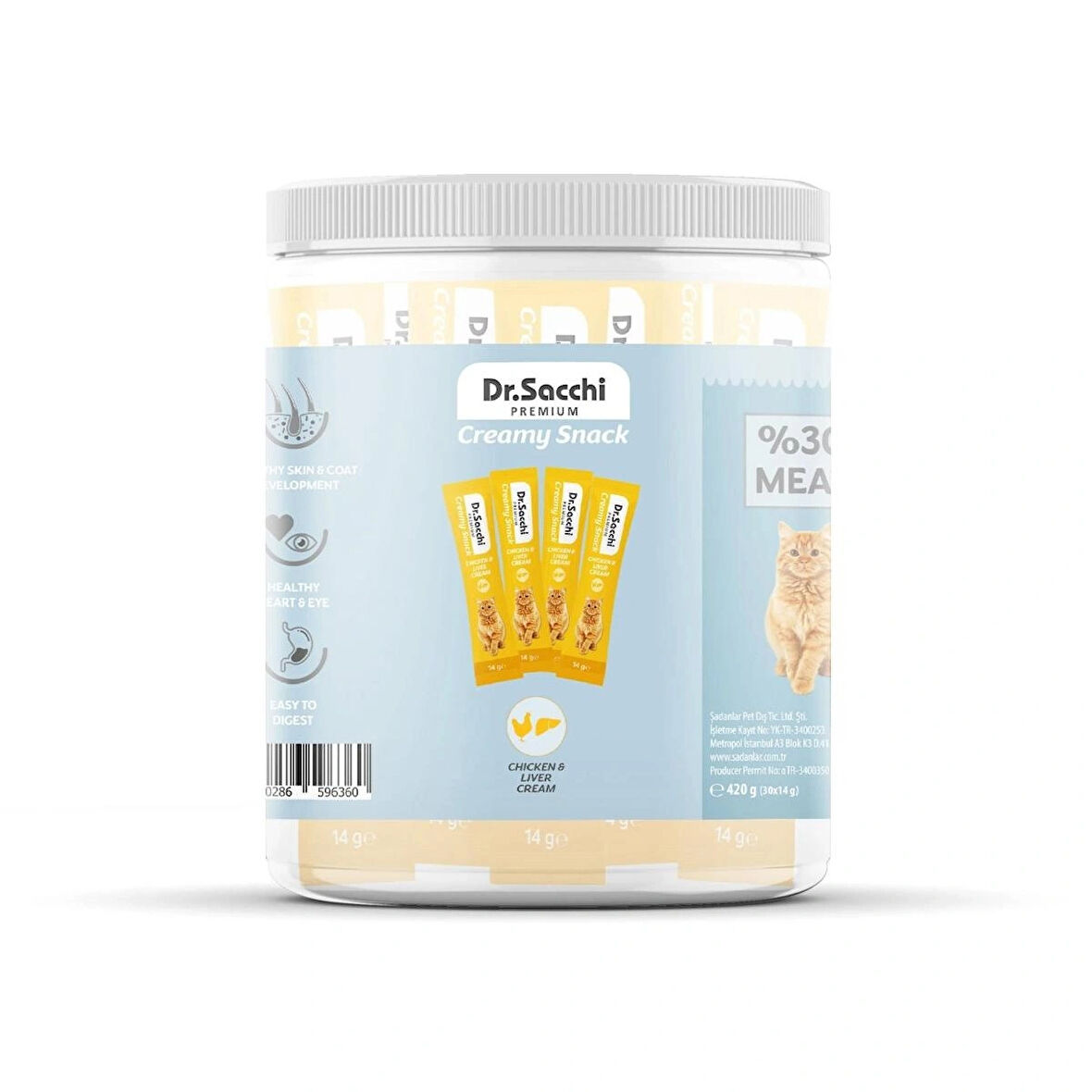 Dr Sacchi Creamy Snack Tavuklu Ve Ciğerli Krema Kedi Ödülü 30'lu Kavanoz