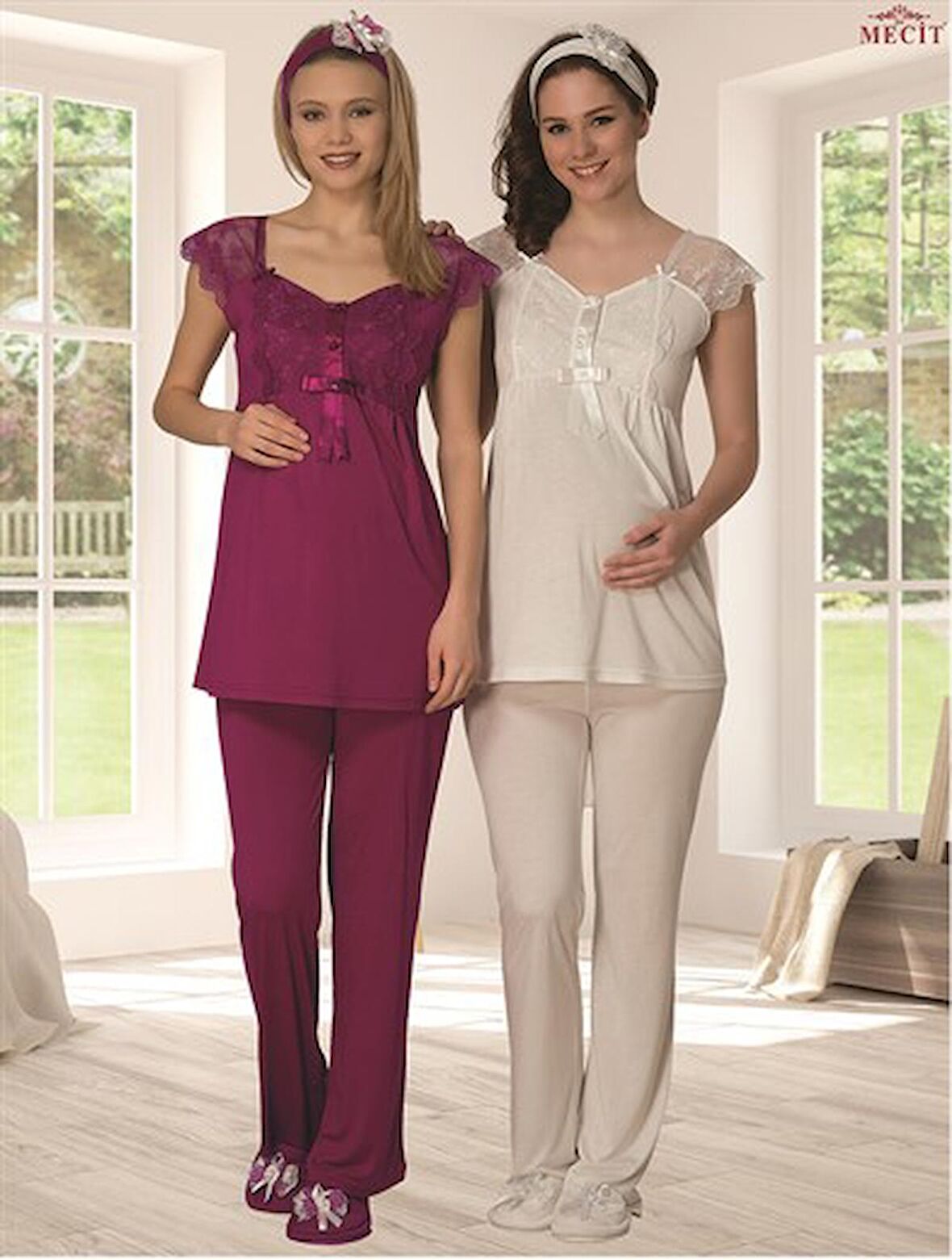 MECİT 1613 Hamile Lohusa ASILI DANTELLİ LOHUSA PİJAMASI