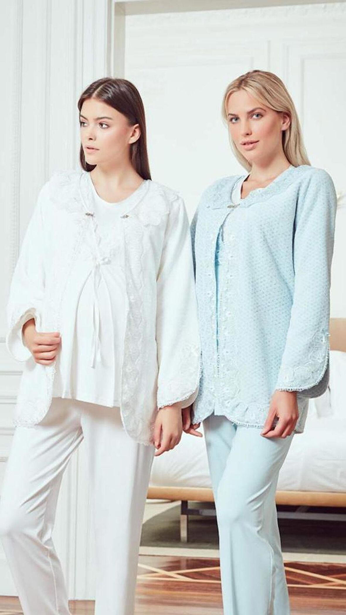 Bone Club 4805 TURKUAZ Weksoft Sabahlıklı 3 Lü Hamile Lohusa Pijama Tk