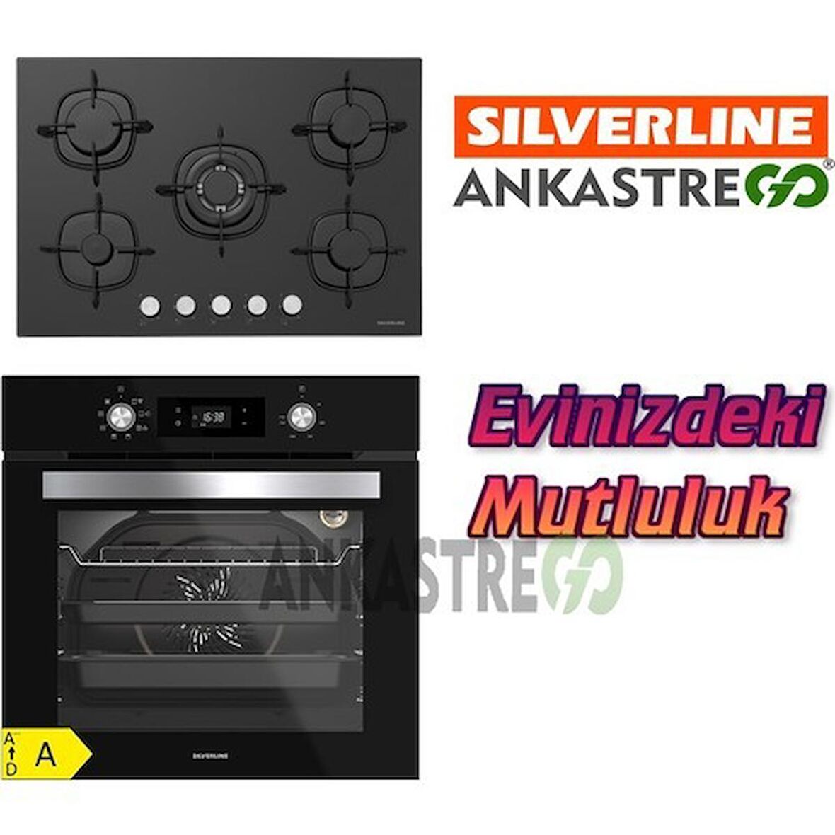 Silverline BO6504B01 - CS5365B01 Siyah Cam Ankastre Set