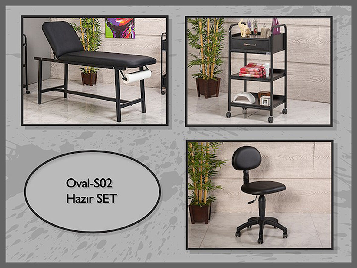 Hazır Set Oval Bakım Masası-Sehpa-Sandalye-Siyah | LaborTech-OvalS02