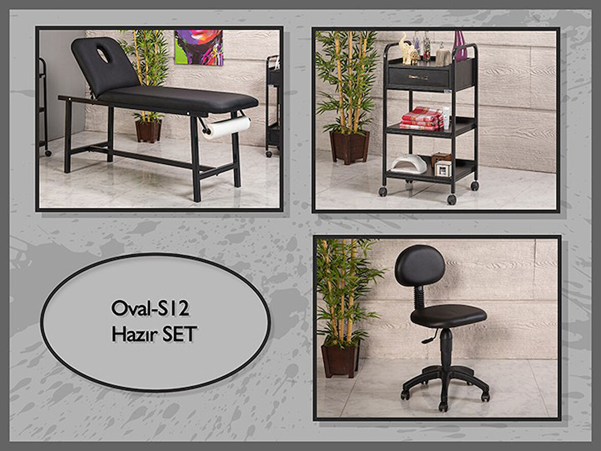 Hazır Set Oval Bakım Masası-Sehpa-Sandalye-Siyah | LaborTech-OvalS12