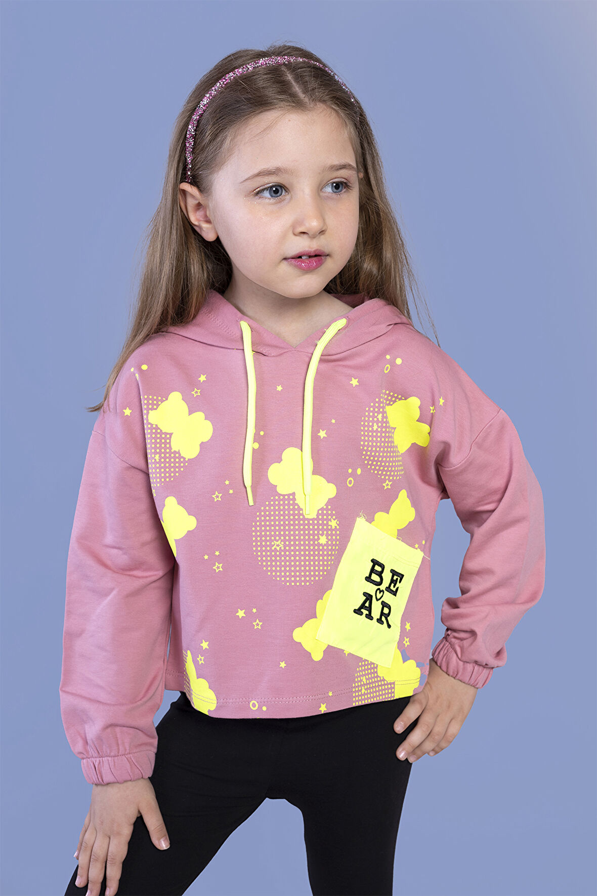 Toontoy Kız Çocuk Cep Detaylı Baskılı Sweatshirt