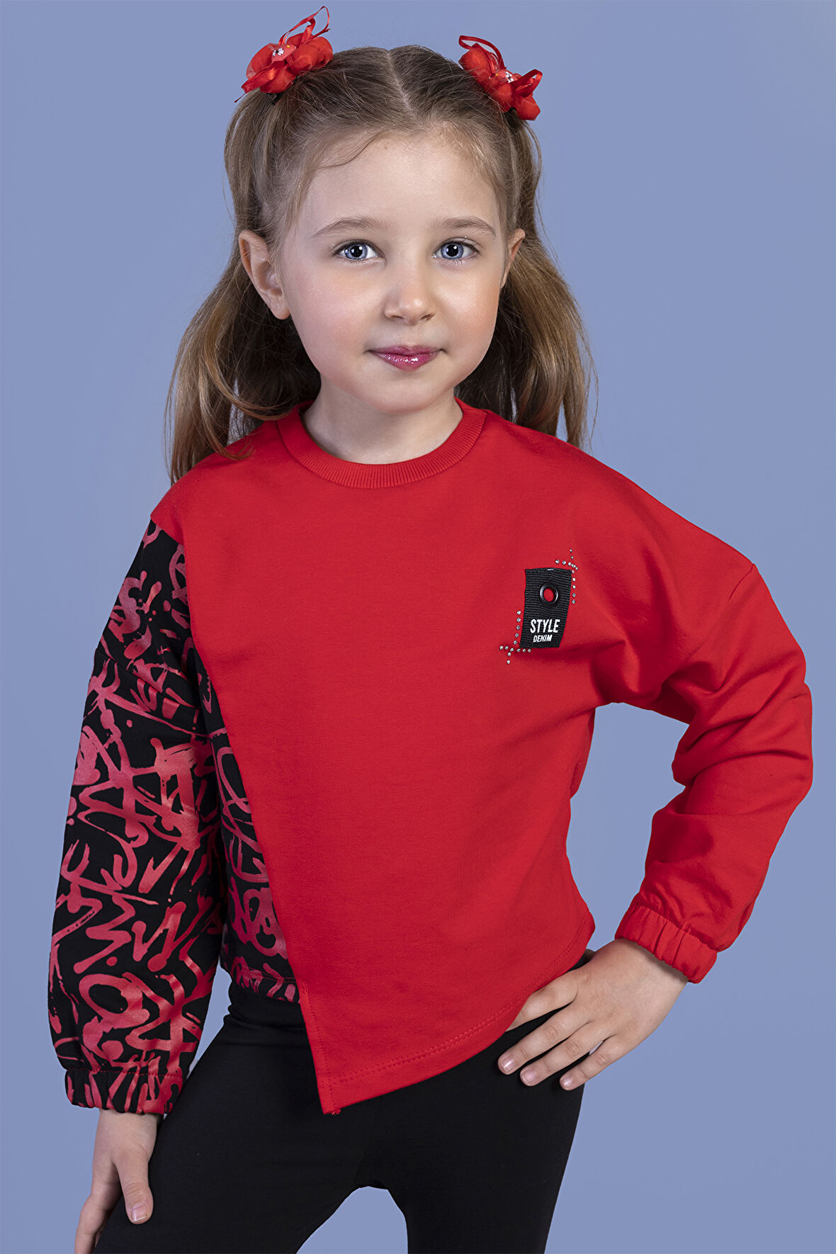 Toontoy Kız Çocuk Garni Detaylı Baskılı Sweatshirt