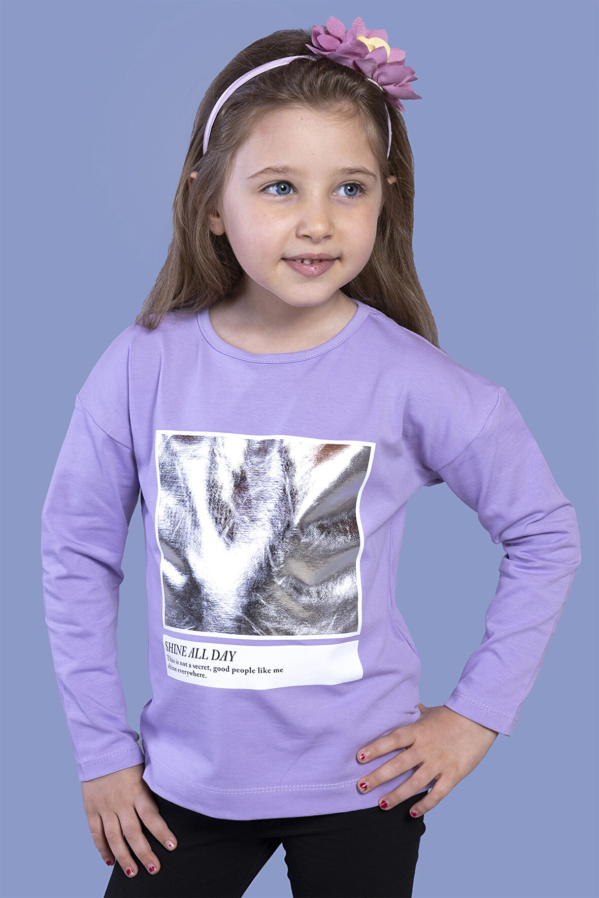 Toontoy Kız Çocuk Varak Baskılı Tişört