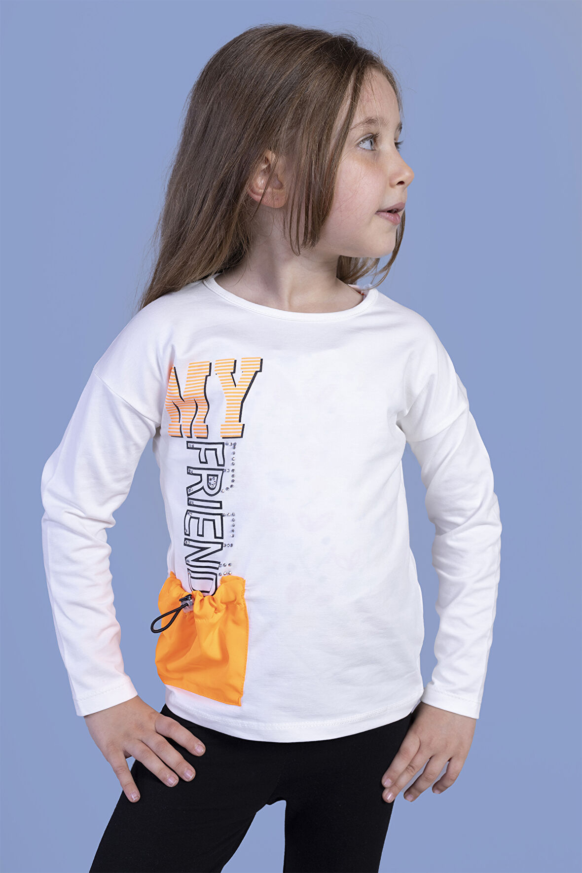 Toontoy Kız Çocuk Cep Detaylı Baskılı Tişört