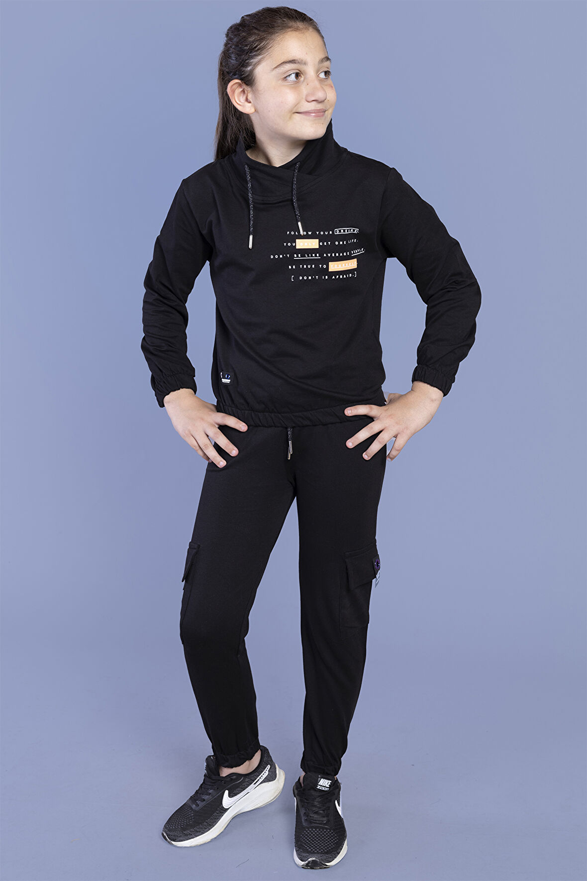 Toontoy Kız Çocuk Baskılı Balıkçı Yaka Eşofman Takımı