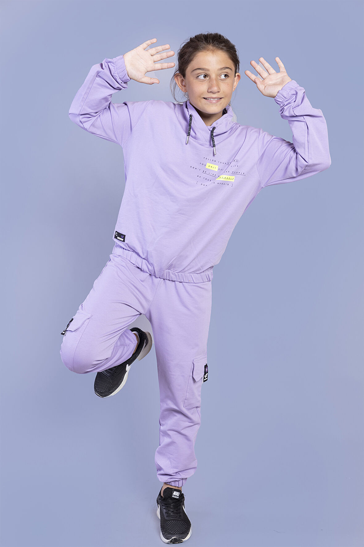 Toontoy Kız Çocuk Baskılı Balıkçı Yaka Eşofman Takımı