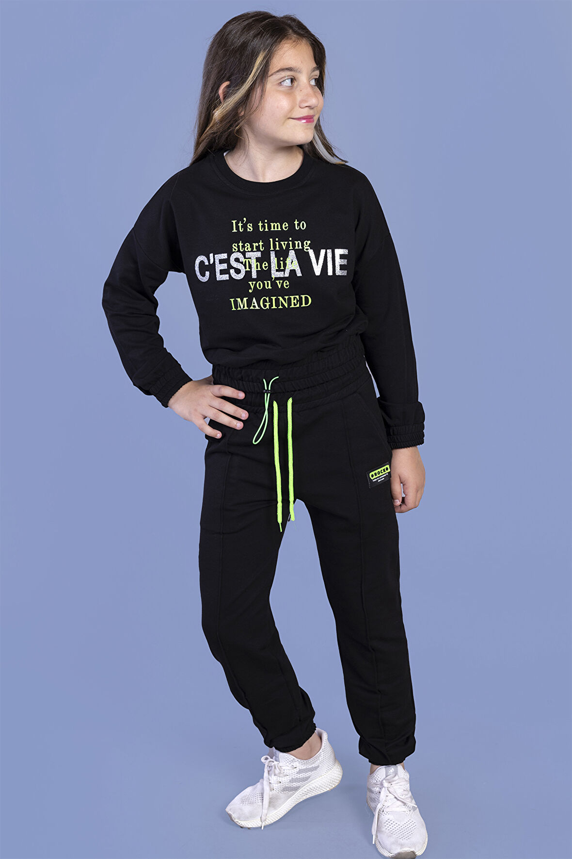 Toontoy Kız Çocuk Baskılı Beli Lastikli Eşofman Takımı