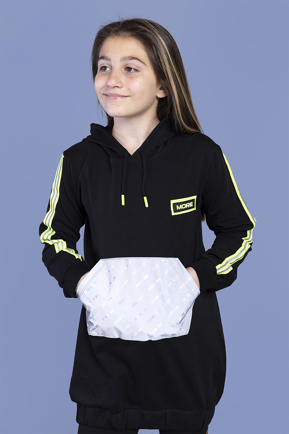 Toontoy Kız Çocuk Kanguru Cepli Reflektör Detaylı Sweatshirt