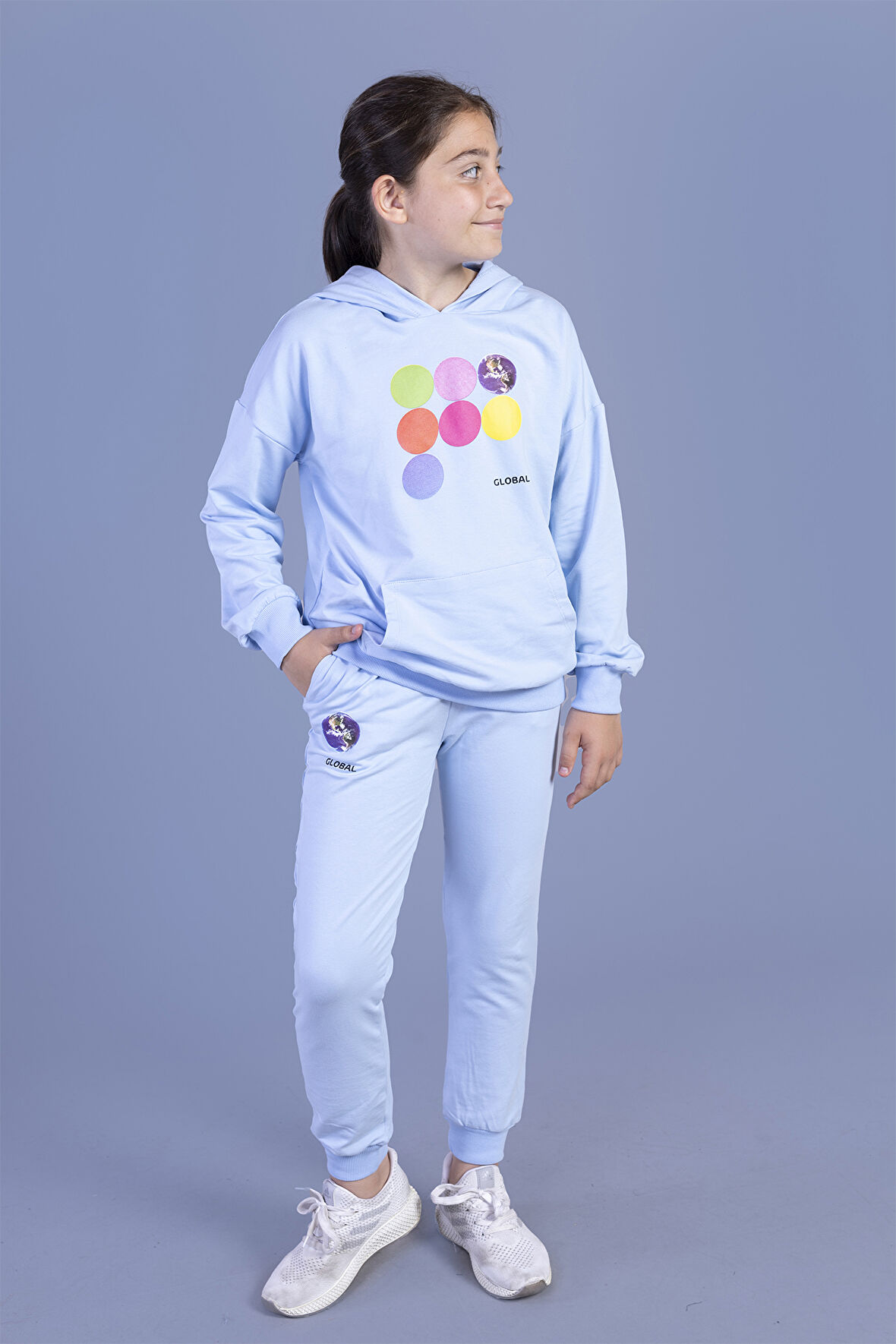 Toontoy Kız Çocuk Kanguru Cepli Kapüşonlu Eşofman Takımı