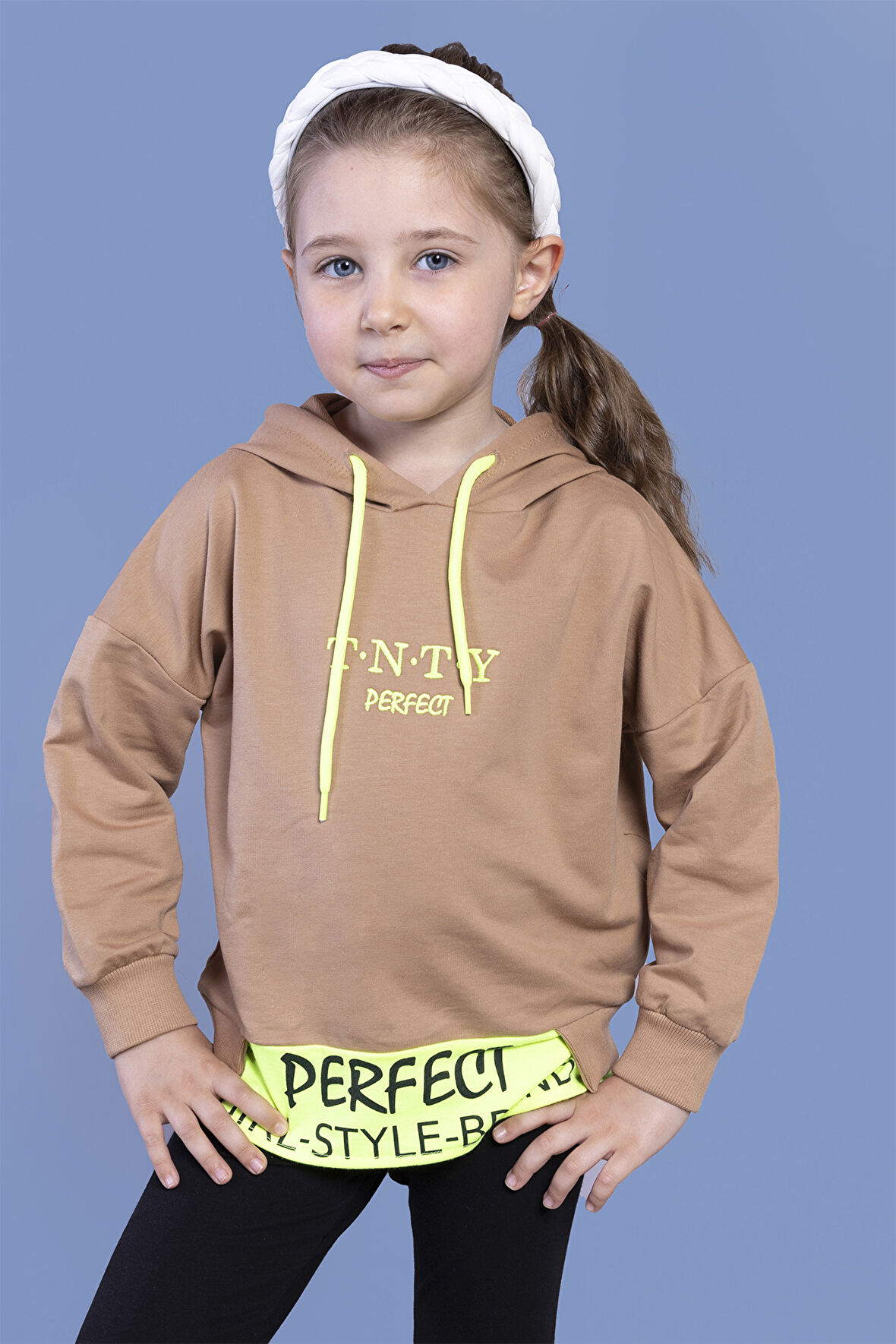 Toontoy Kız Çocuk  Kapüşonlu Garni Detaylı Baskılı Sweatshirt