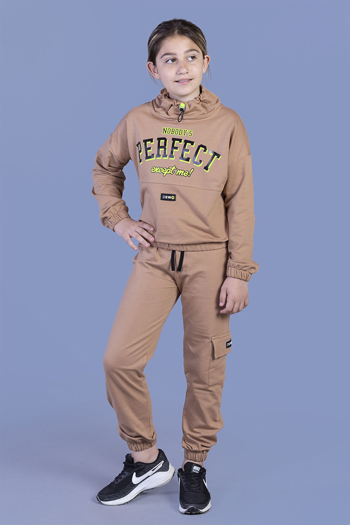 Toontoy Kız Çocuk Balıkçı Yaka Baskılı Eşofman Takımı