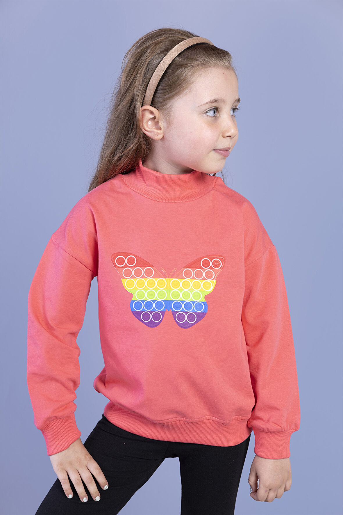 Toontoy Kız Çocuk Pamuklu Balıkçı Yaka Popıt Desenli Sweatshirt