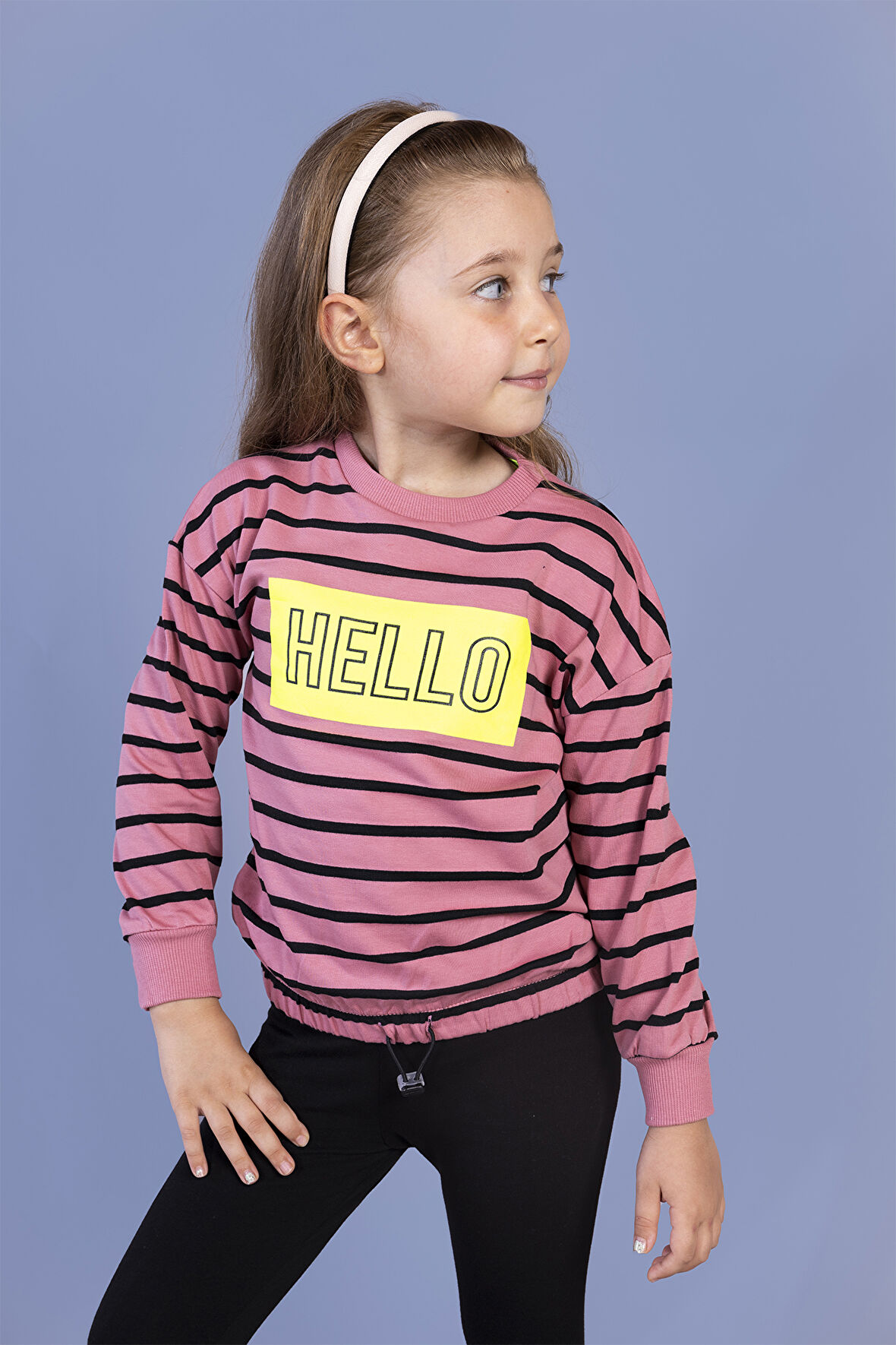 Toontoy Kız Çocuk Çizgi Desenli Baskılı Sweatshirt