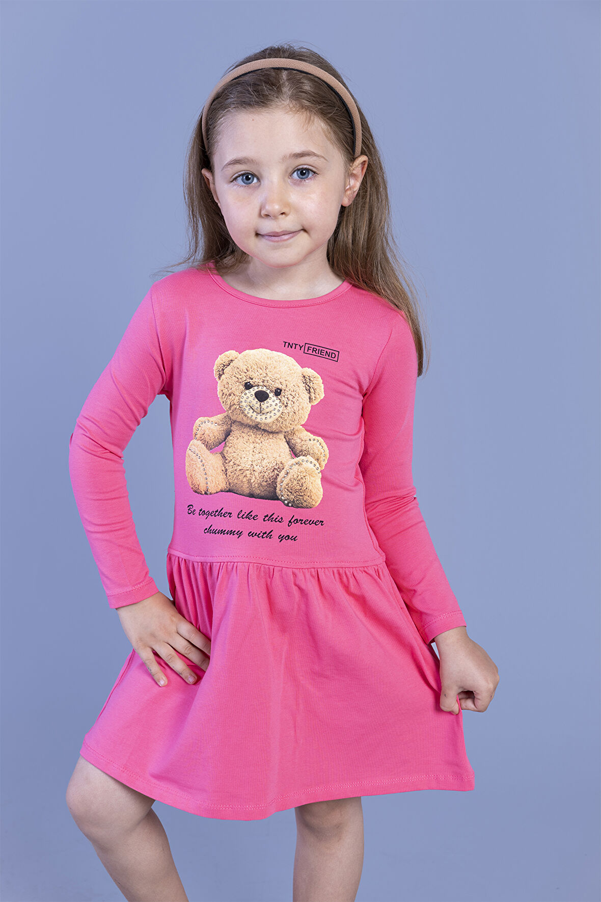 Toontoy Kız Çocuk Ayıcık Baskılı Elbise