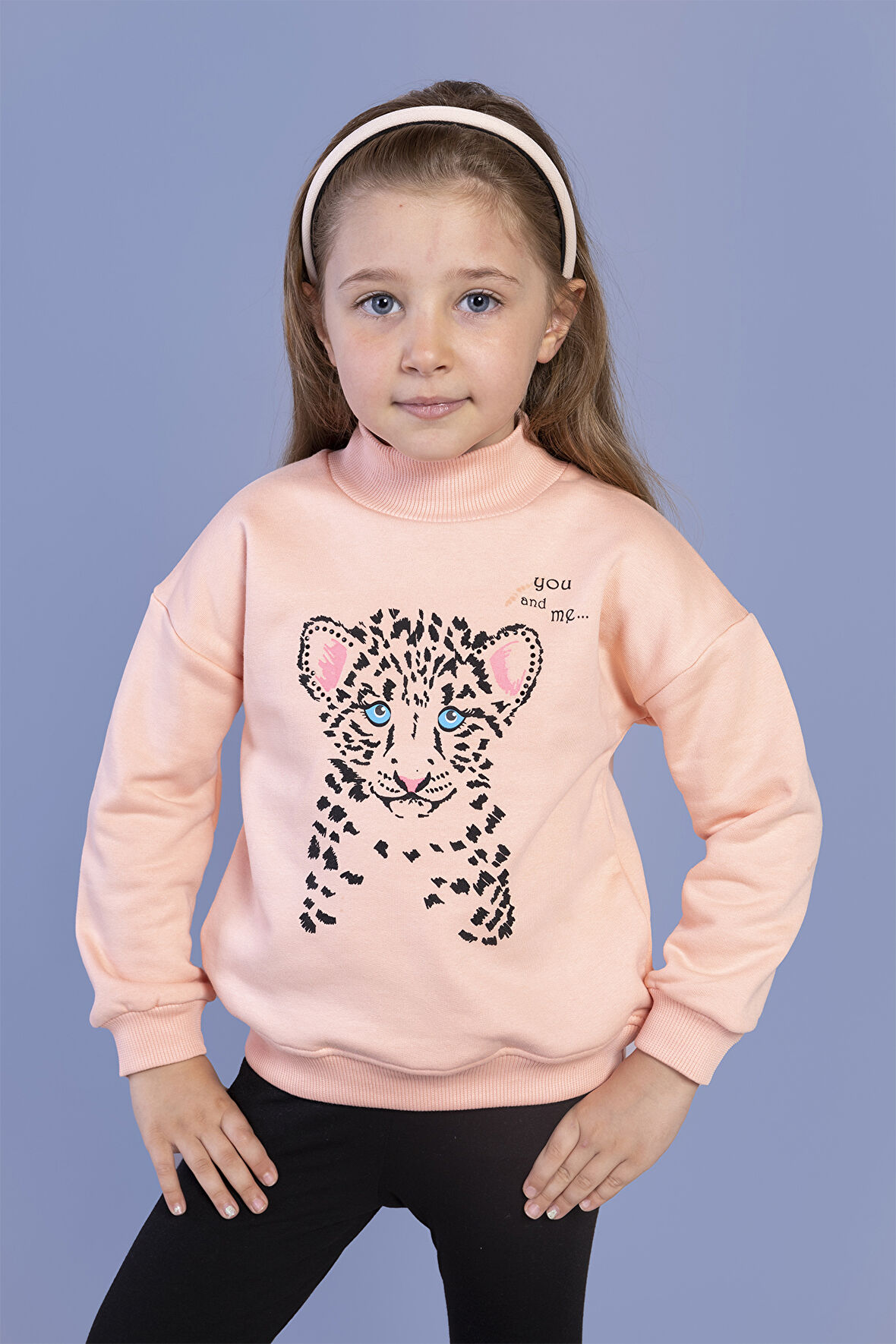 Toontoy Kız Çocuk Baskılı Balıkçı Yaka Pamuklu Sweatshirt