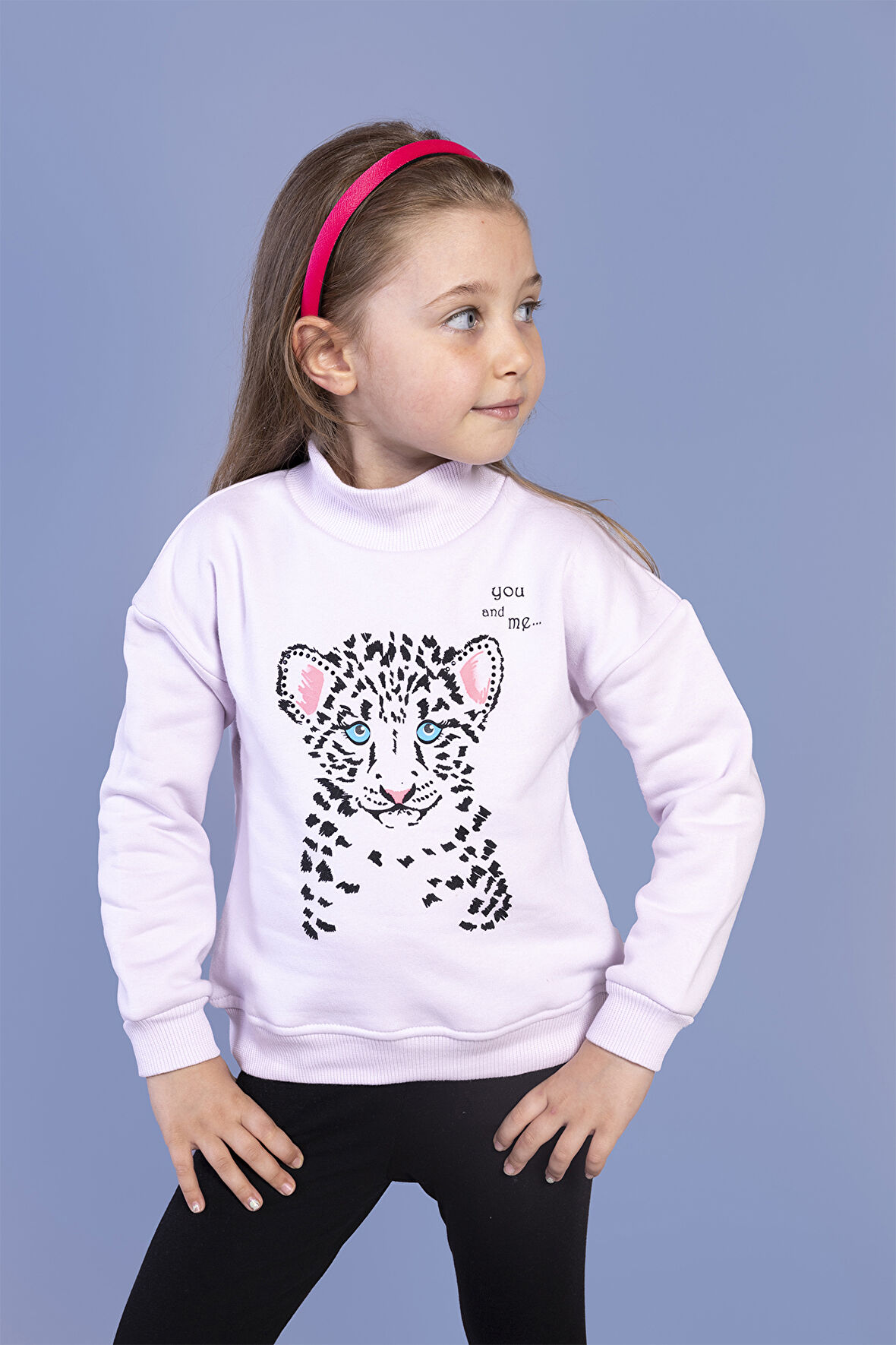 Toontoy Kız Çocuk Baskılı Balıkçı Yaka Pamuklu Sweatshirt