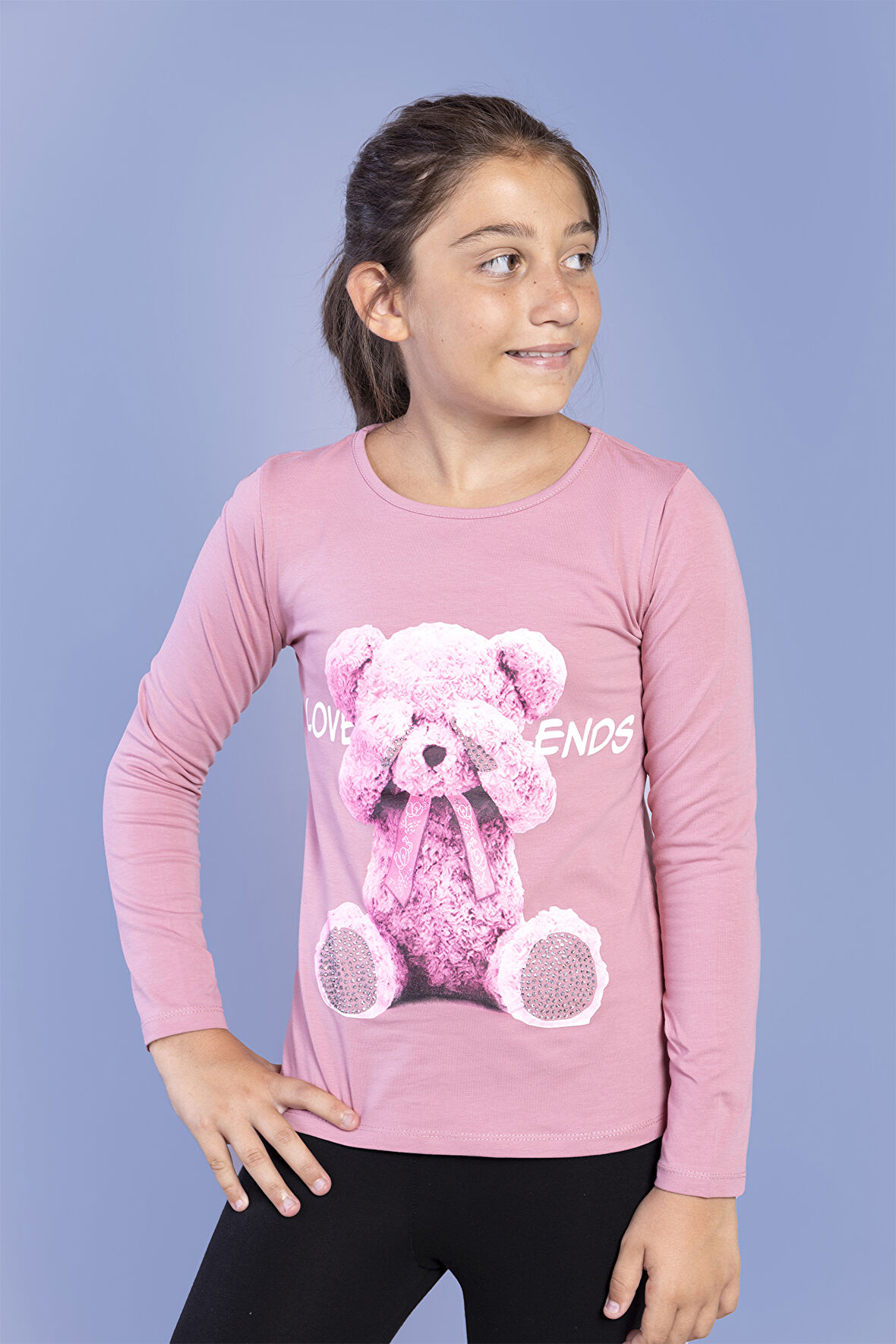 Toontoy Kız Çocuk Ayıcık Baskılı Tişört