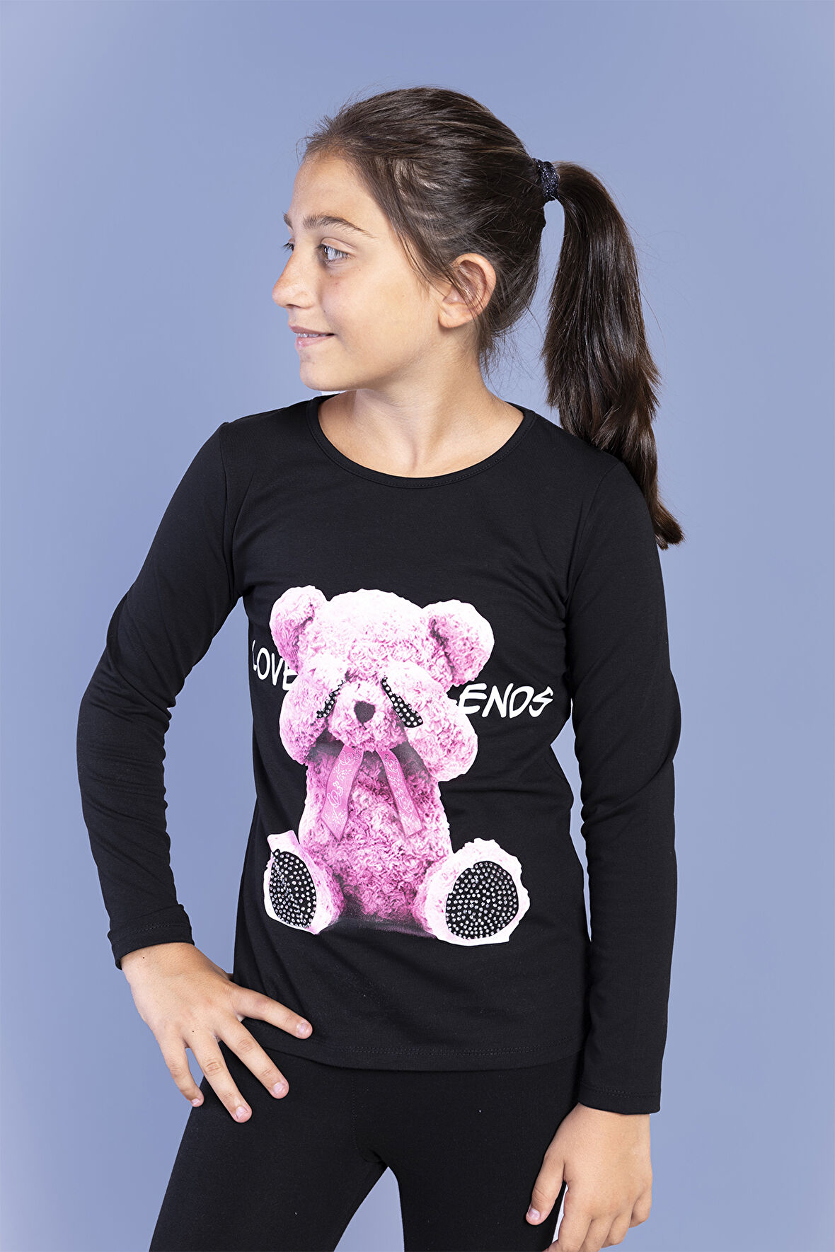 Toontoy Kız Çocuk Ayıcık Baskılı Tişört